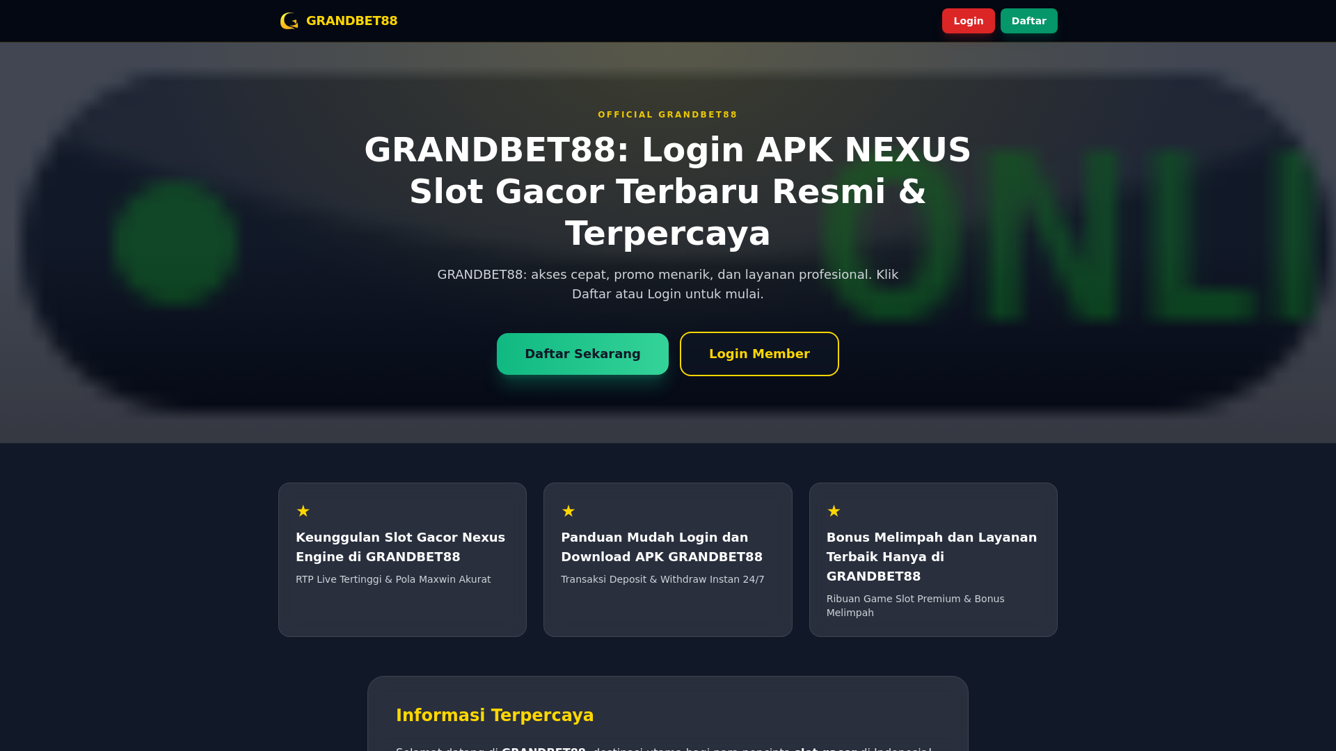 website screenshot of https://grandbet88-login-apk.pages.dev/