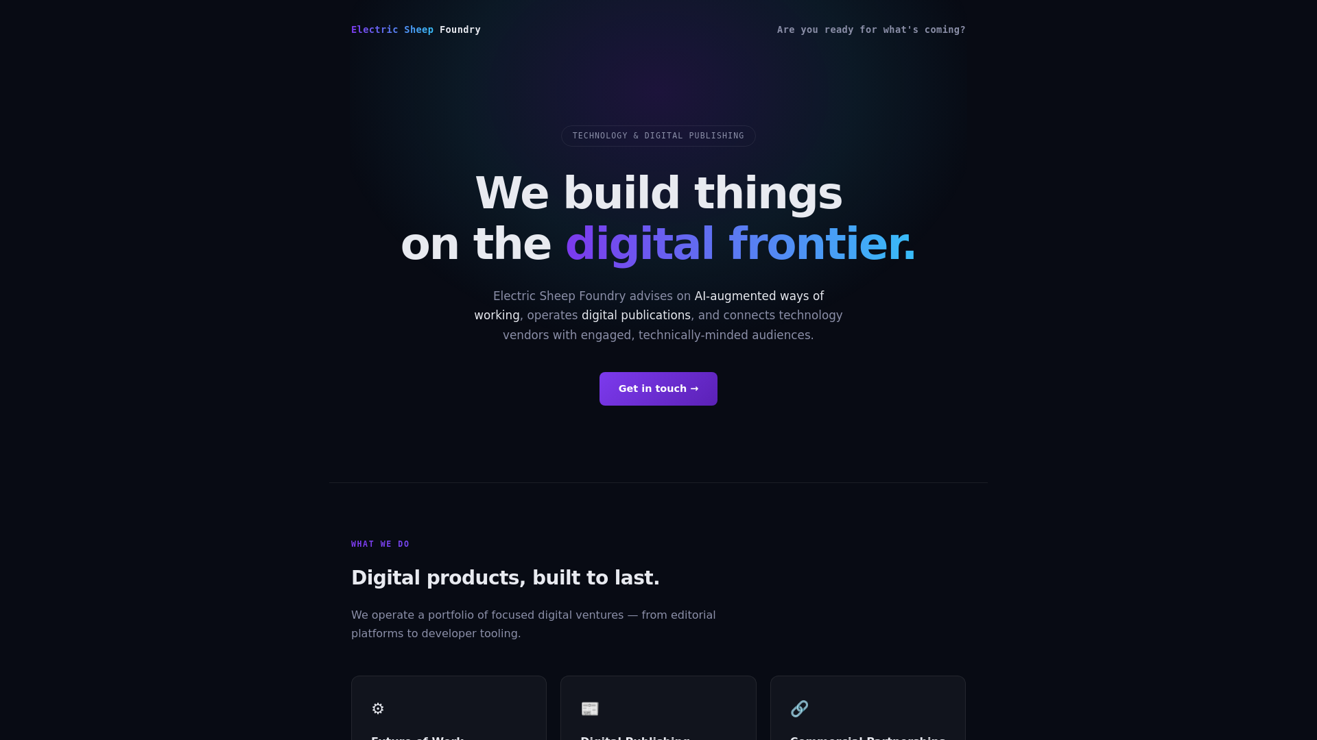 website screenshot of https://electricsheepfoundry.com/
