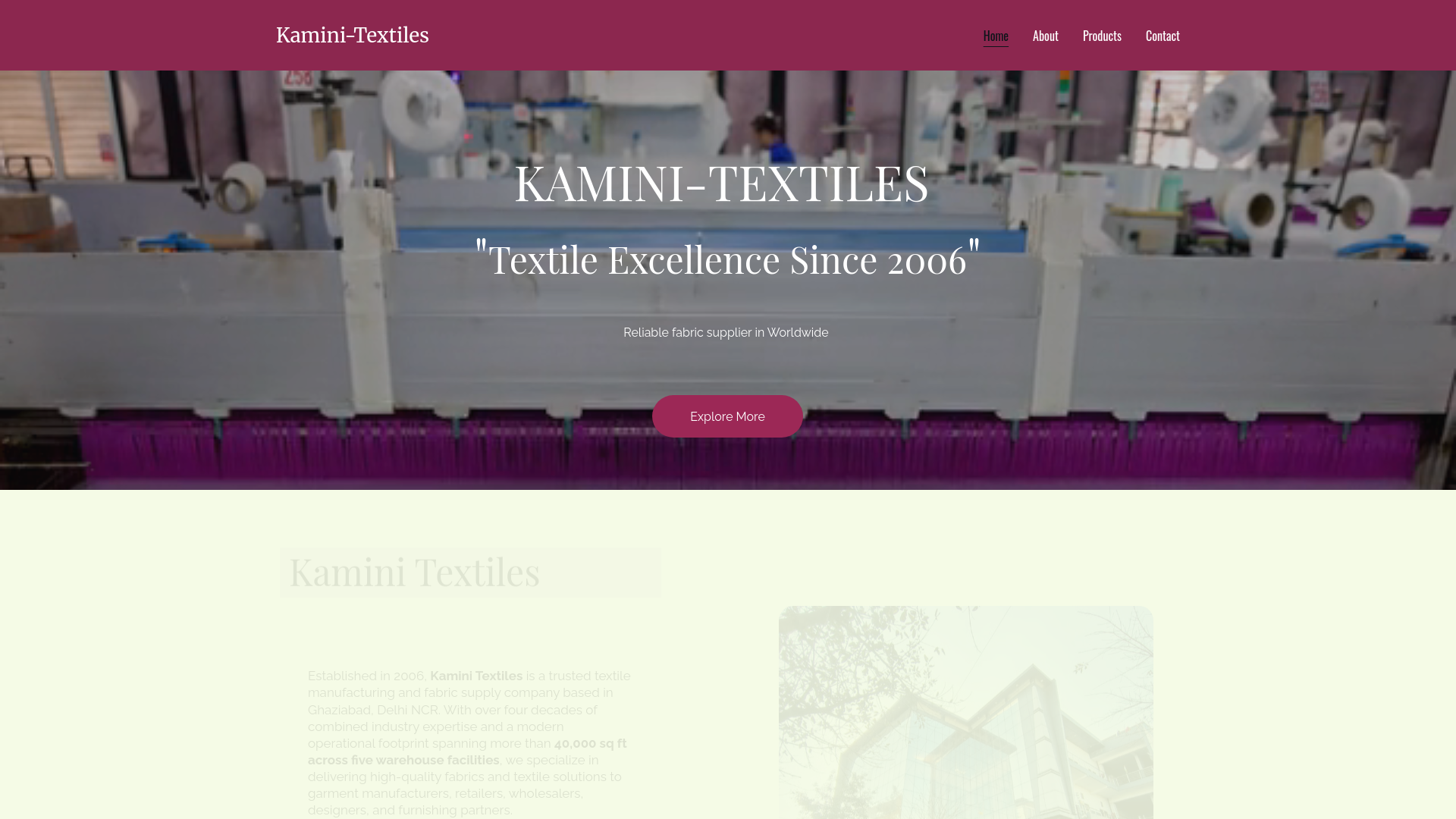 website screenshot of https://kaminitextiles.com/