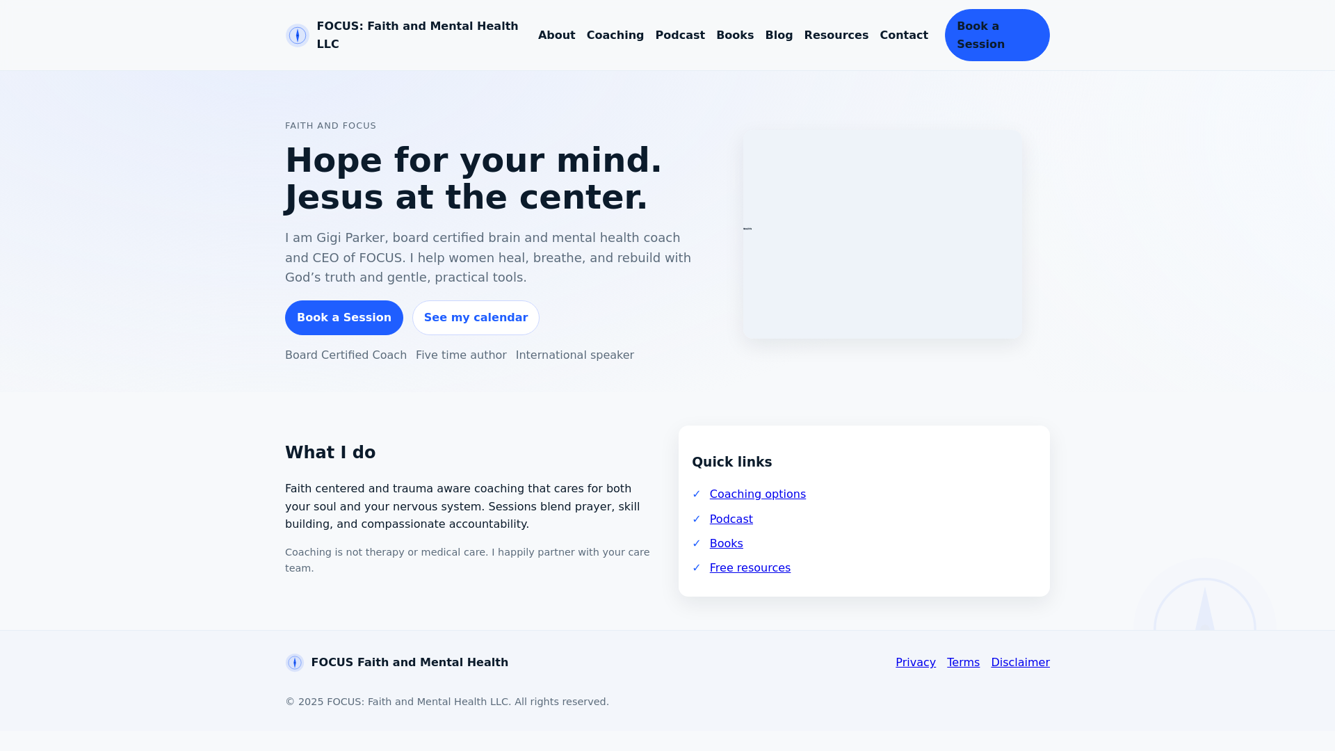 website screenshot of https://focusfaithmentalhealth.com/