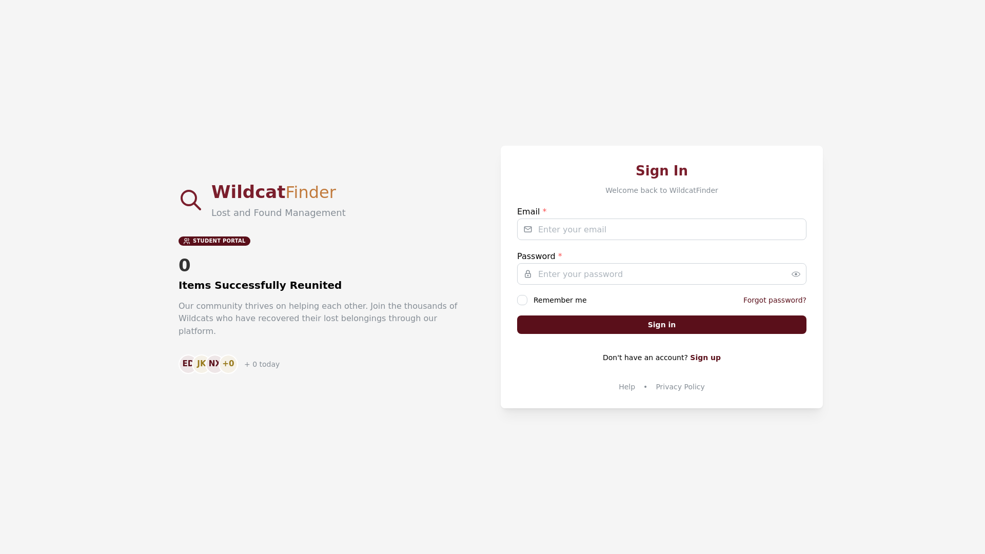 website screenshot of https://wildcatfinder.xyz/