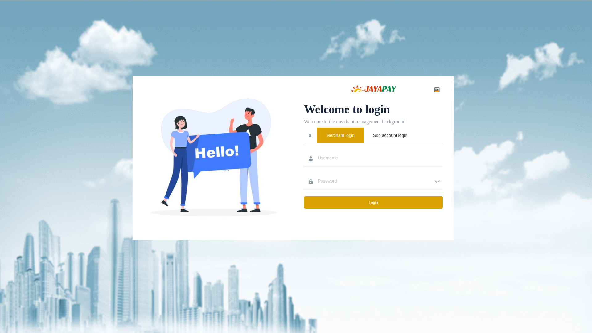 website screenshot of https://merchant.jayapayment.com