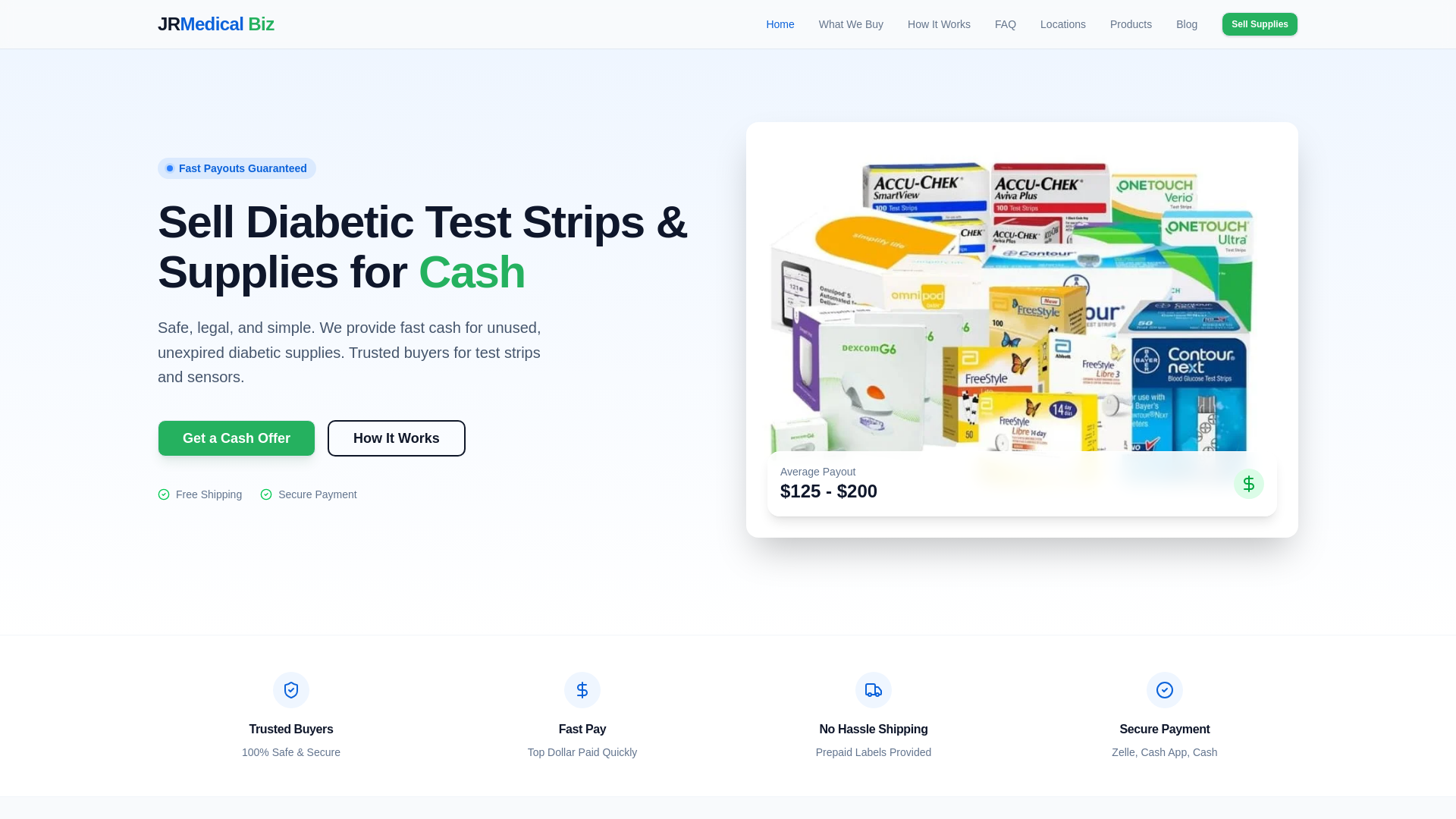 website screenshot of https://ezcash4strips.com