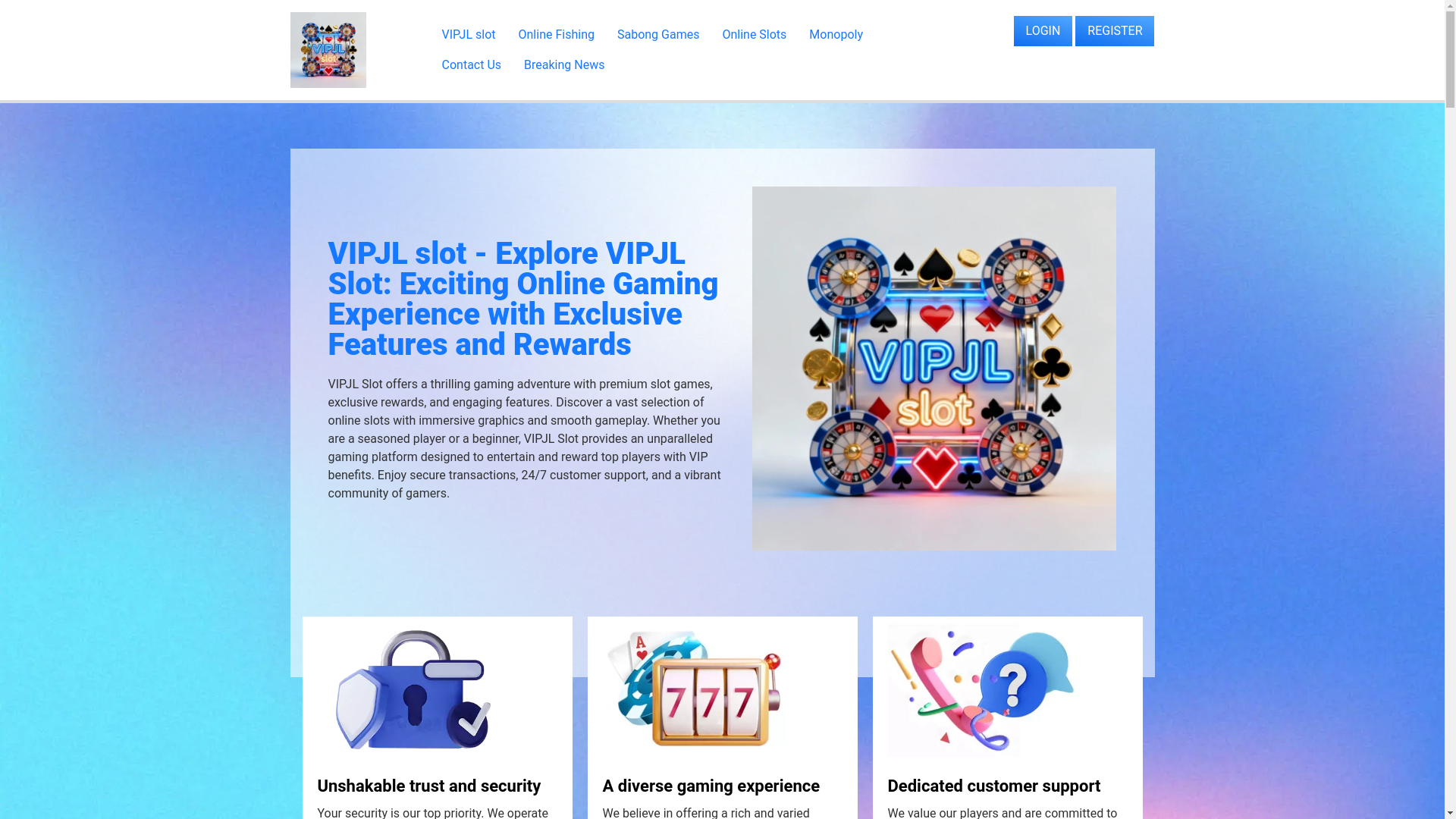 website screenshot of https://vipjlslotcom.com/