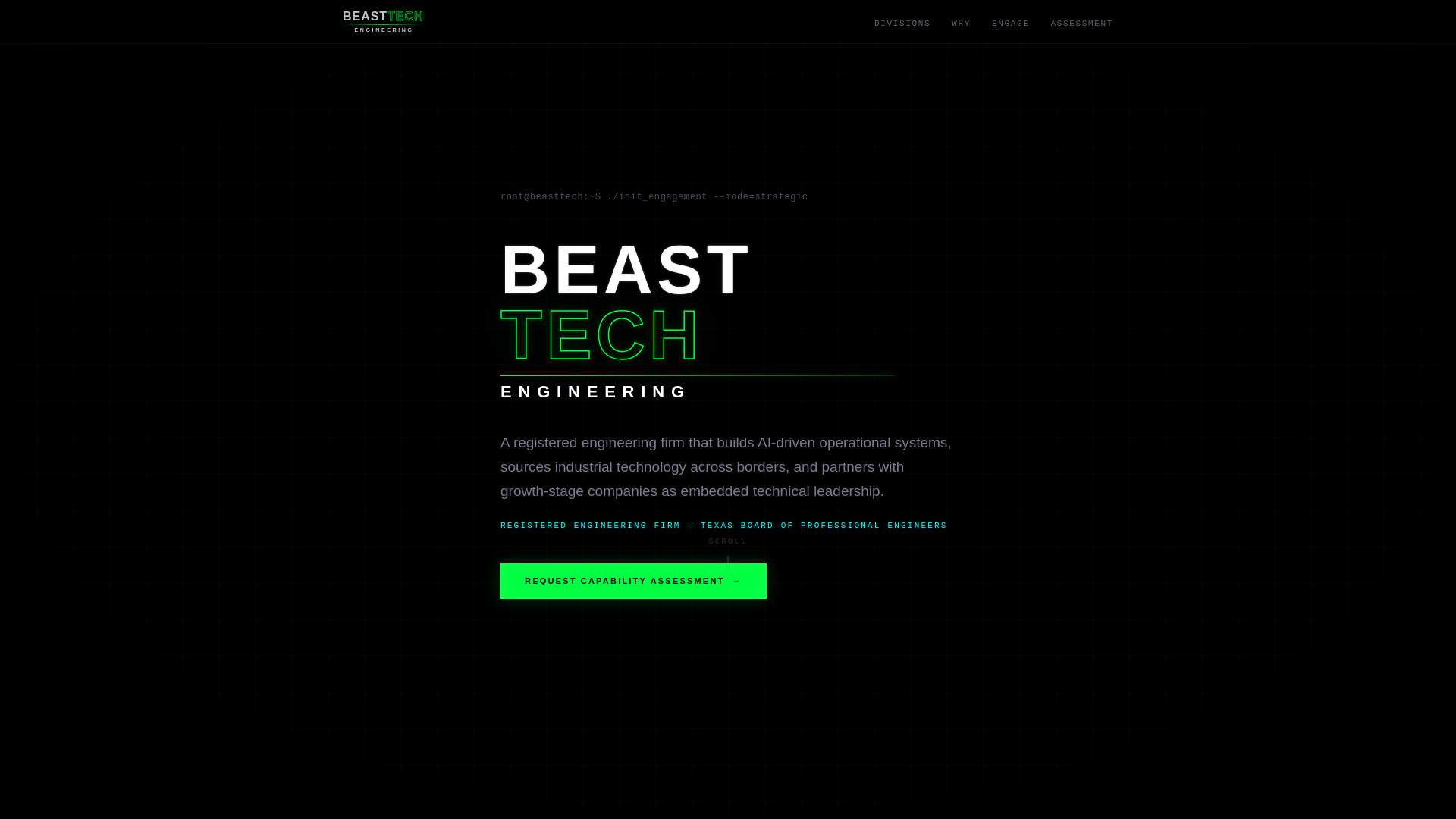 website screenshot of https://beasttechengineering.com