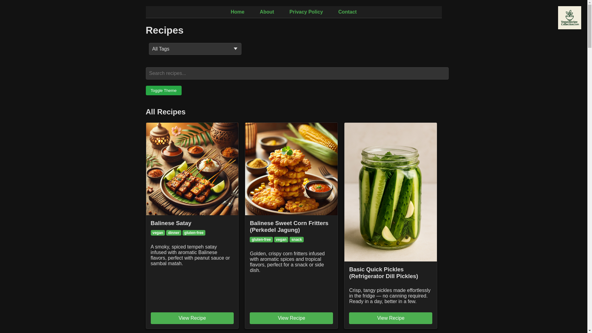 website screenshot of https://veganrecipecollection.pages.dev/