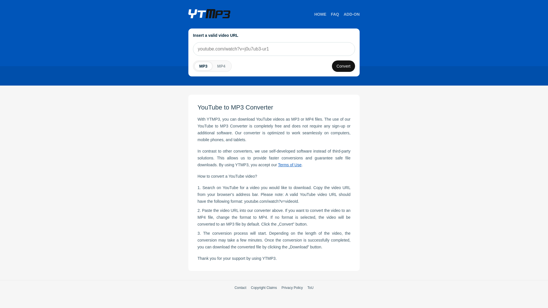 website screenshot of https://ytmp3.cc