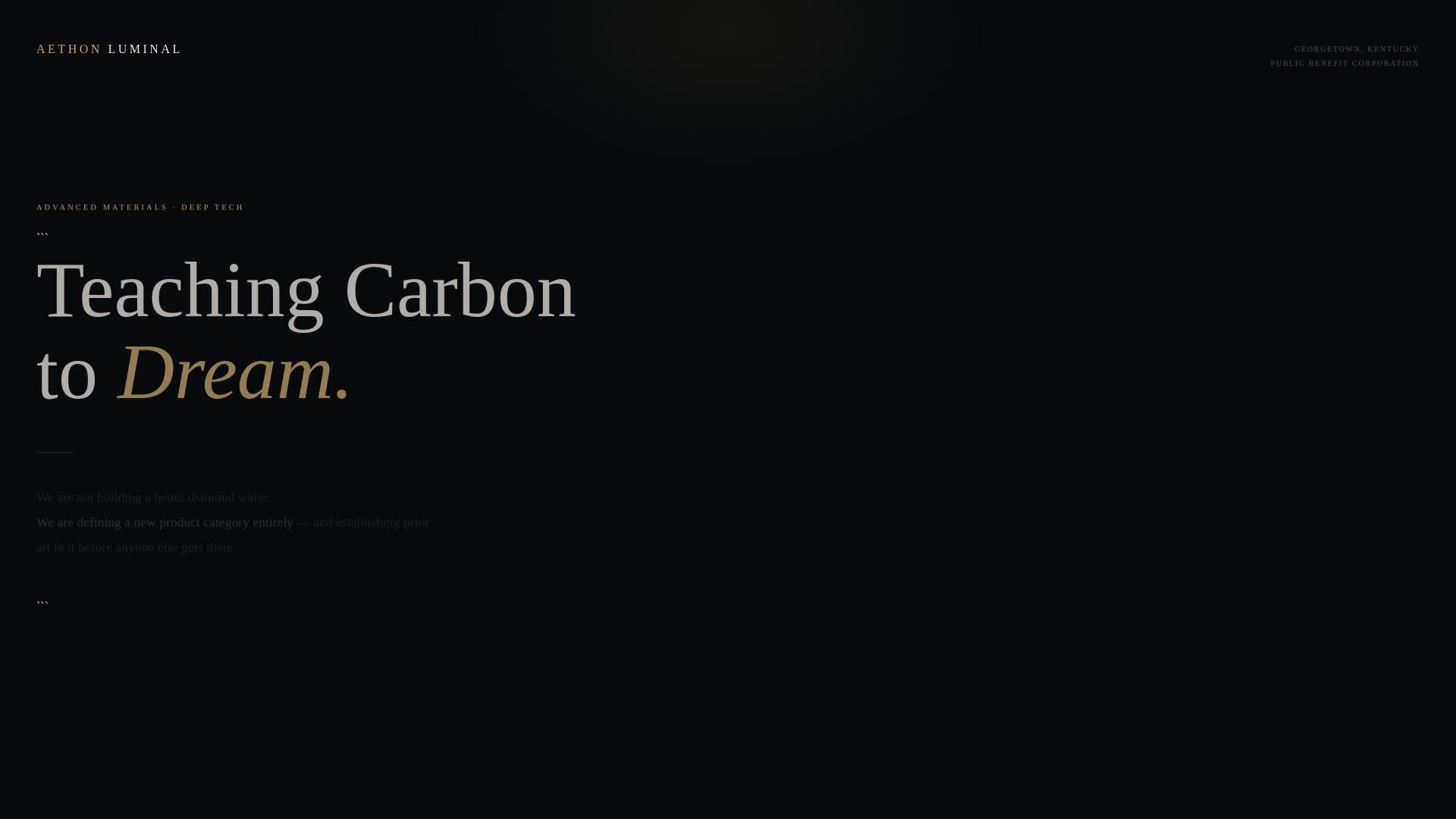 website screenshot of https://aethonluminal.com