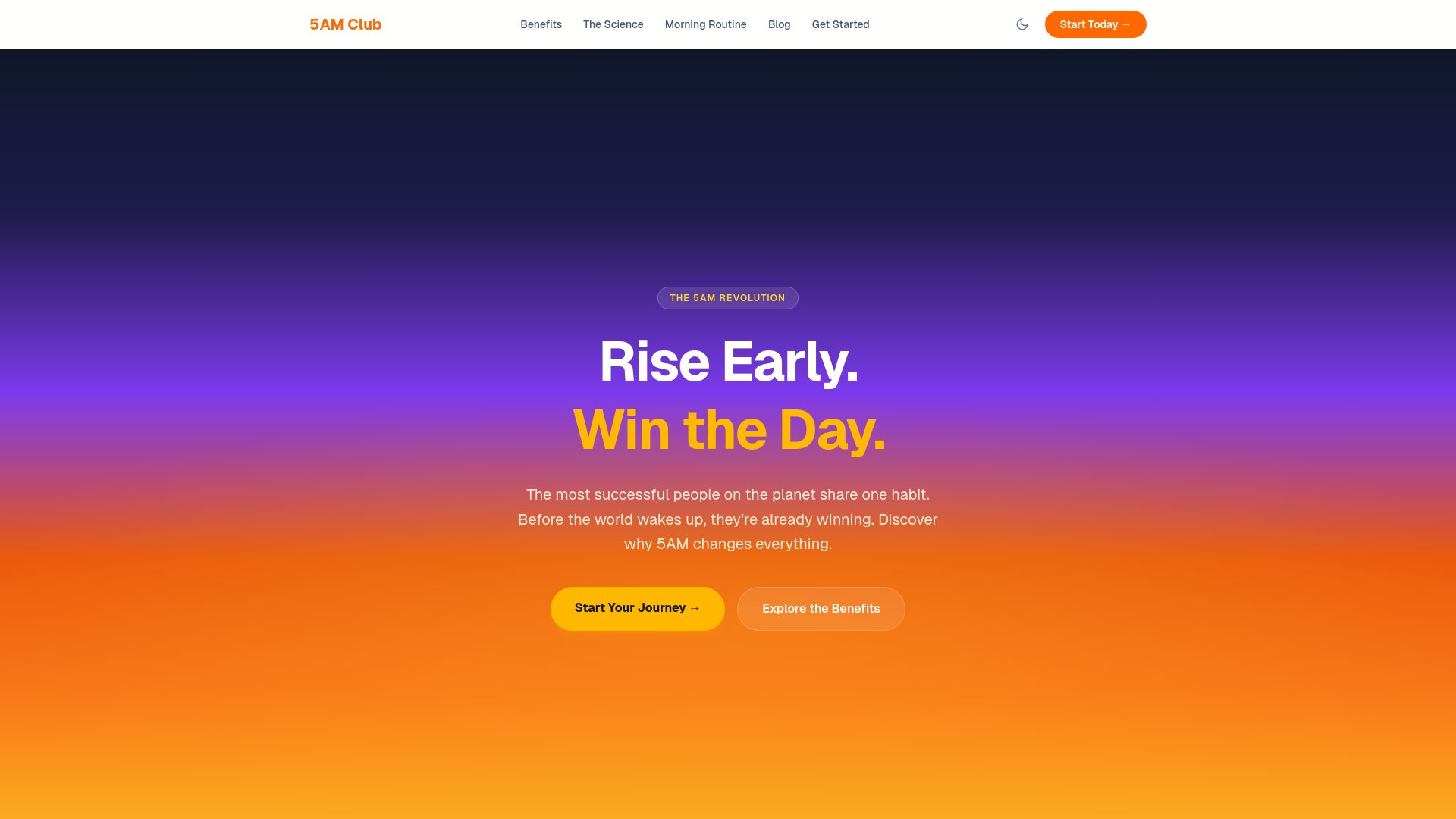 website screenshot of https://benefitsof5am.com