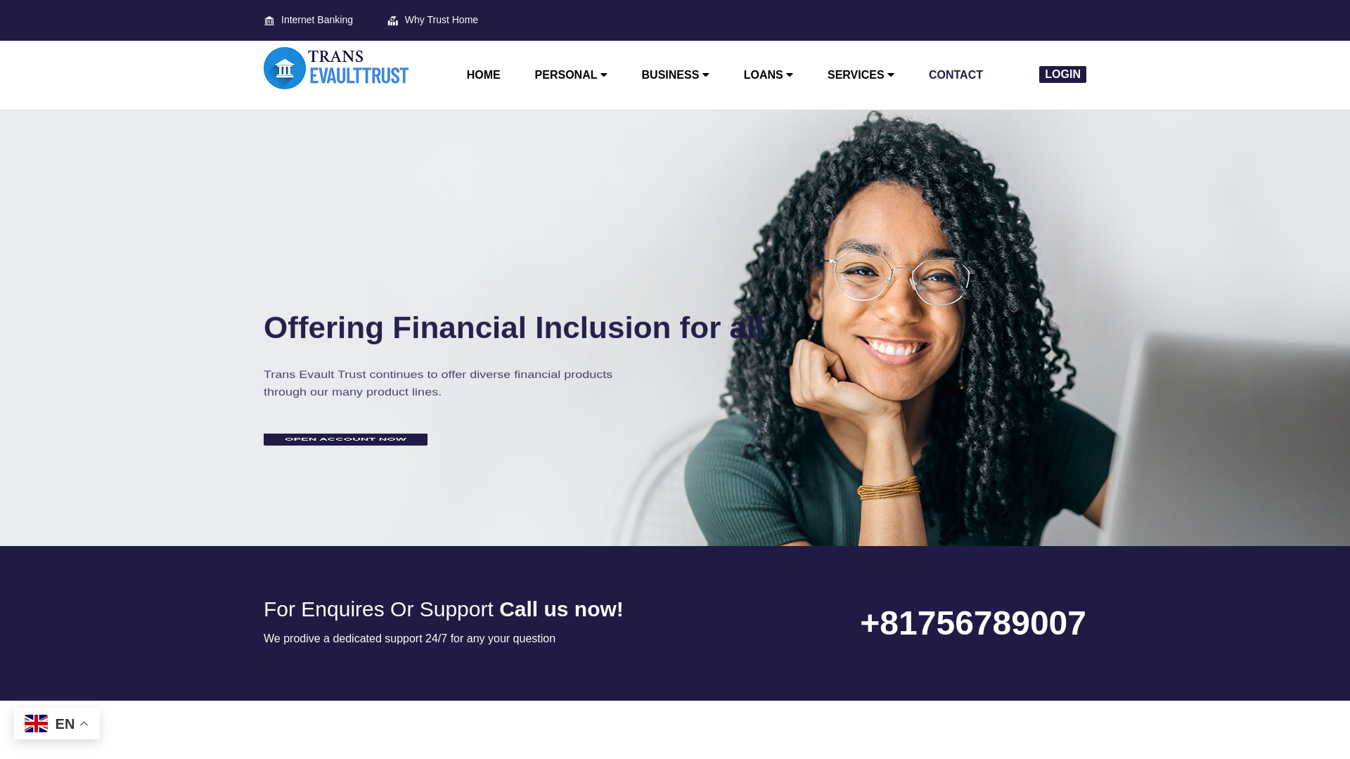 website screenshot of https://transevaultrust.click/