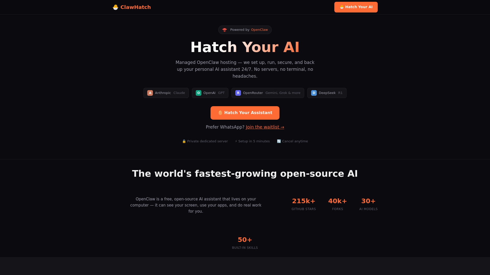 website screenshot of https://clawhatch-website.pages.dev/