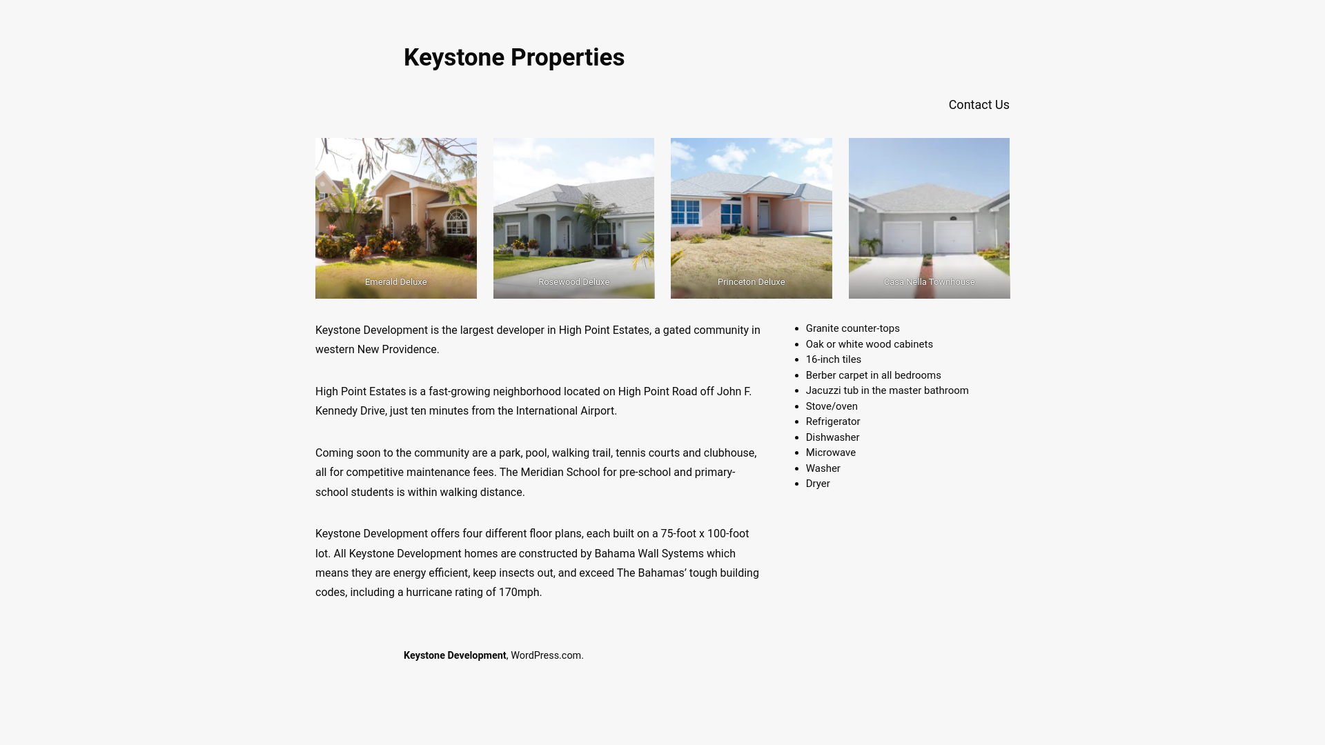 website screenshot of https://keystonebahamas.homes/