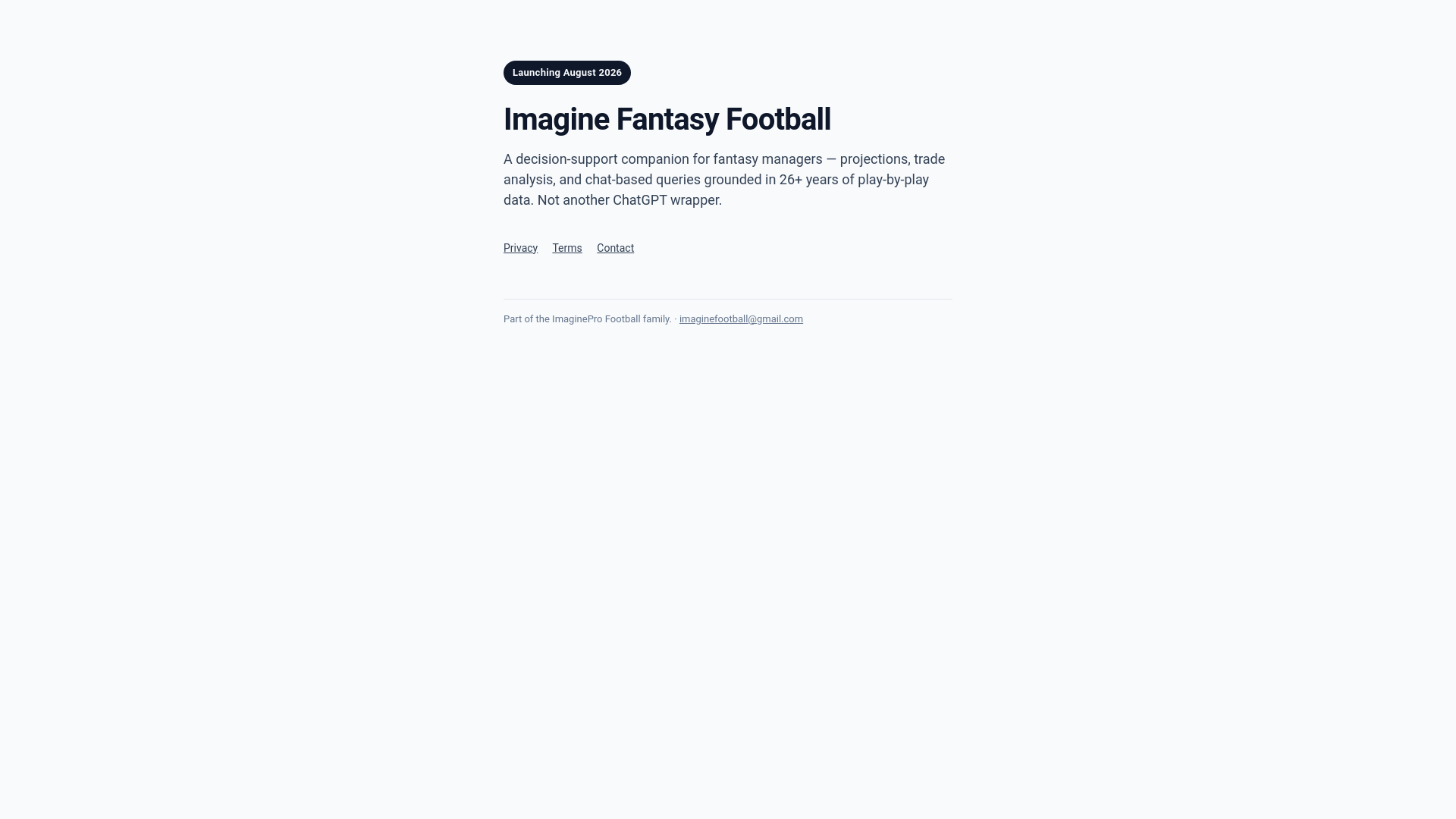 website screenshot of https://imaginefantasyfootball.com/