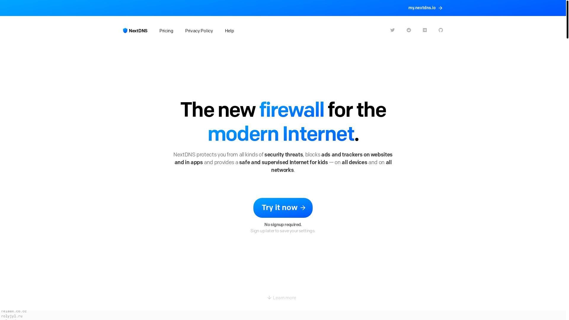 website screenshot of https://nextdns.io/
