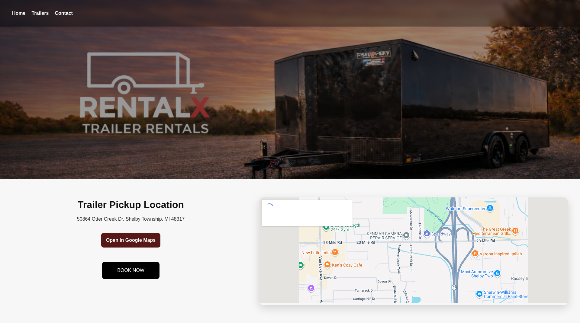 website screenshot of https://rentalxtrailers.com