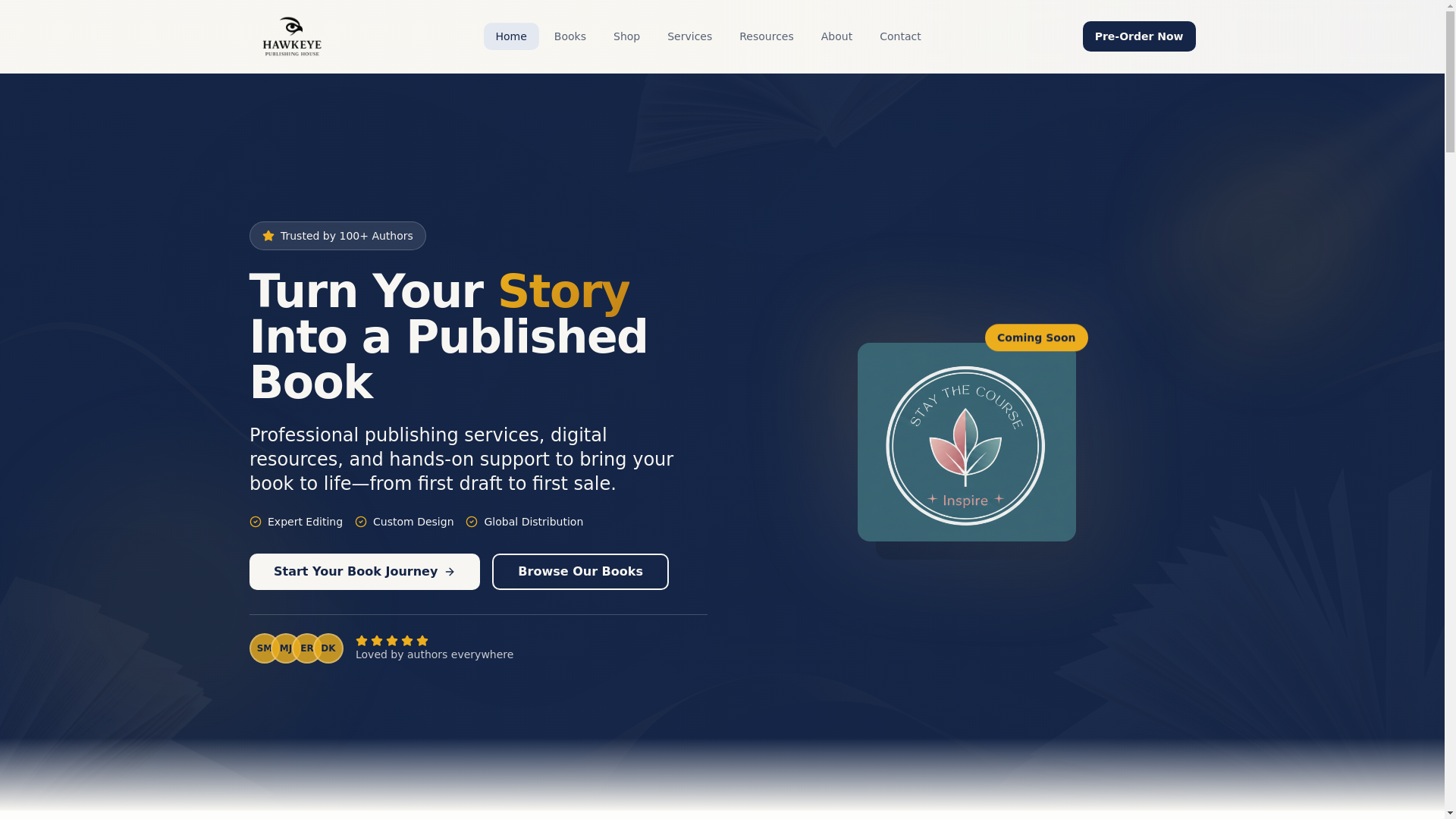 website screenshot of https://hawkeyepublishinghouse.com/