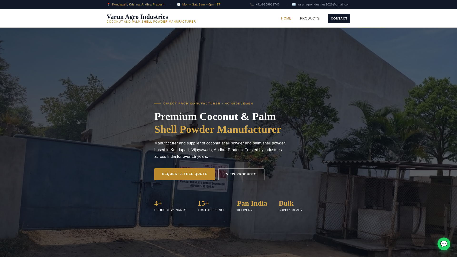 website screenshot of https://varunagroindustries.com/