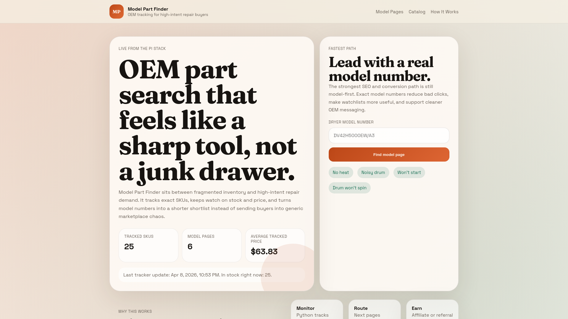 website screenshot of https://modelpartfinder.com/