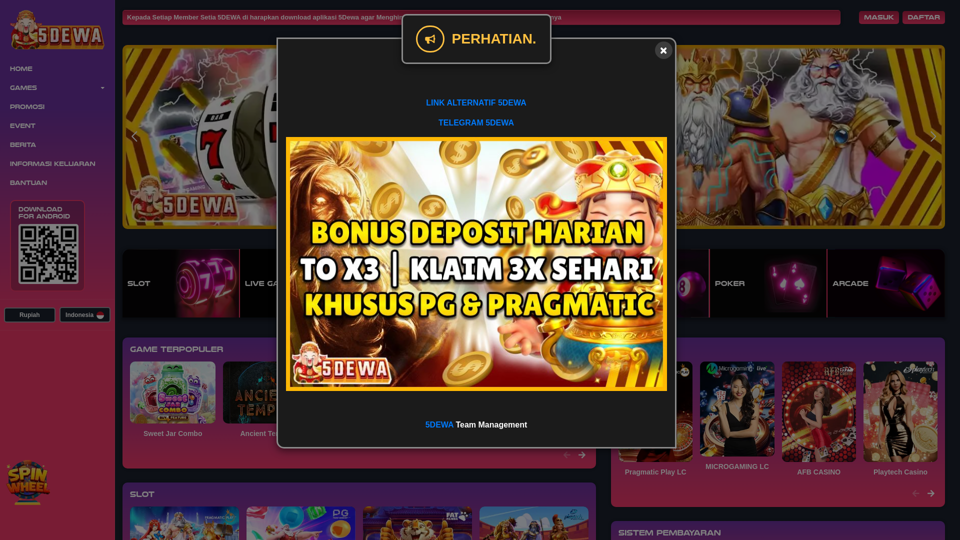 website screenshot of https://mainpg5dewa.top/