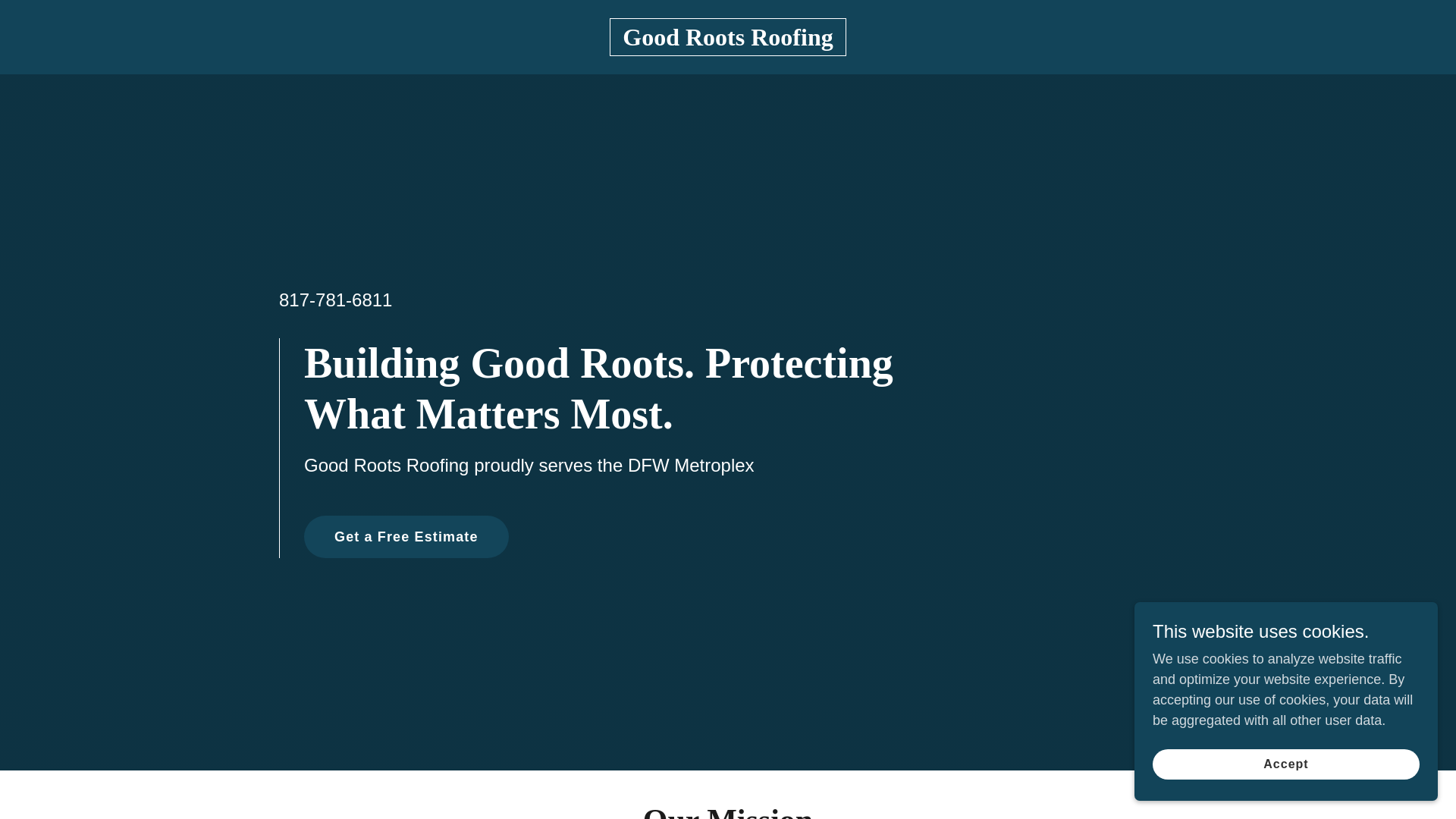 website screenshot of https://goodrootsroofing.com/