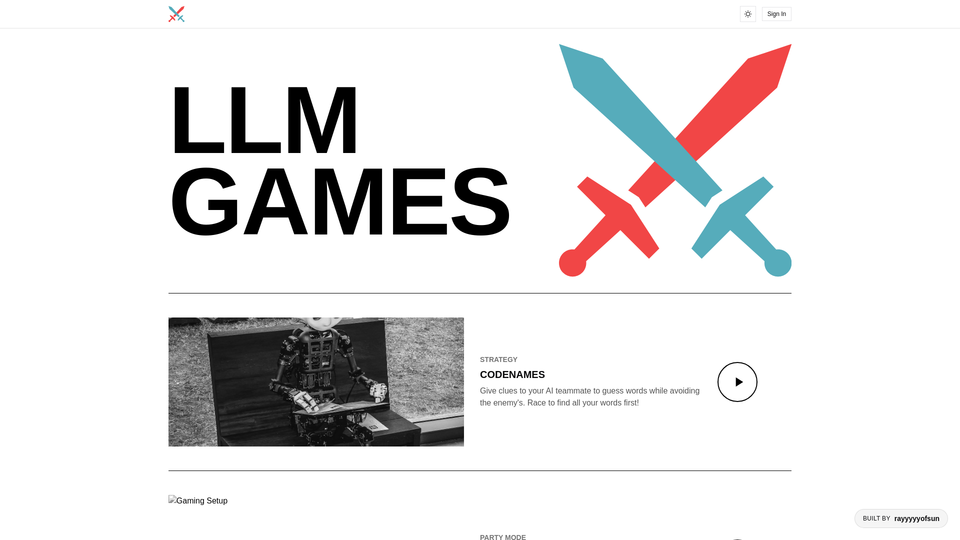 website screenshot of https://llmgames.pages.dev/