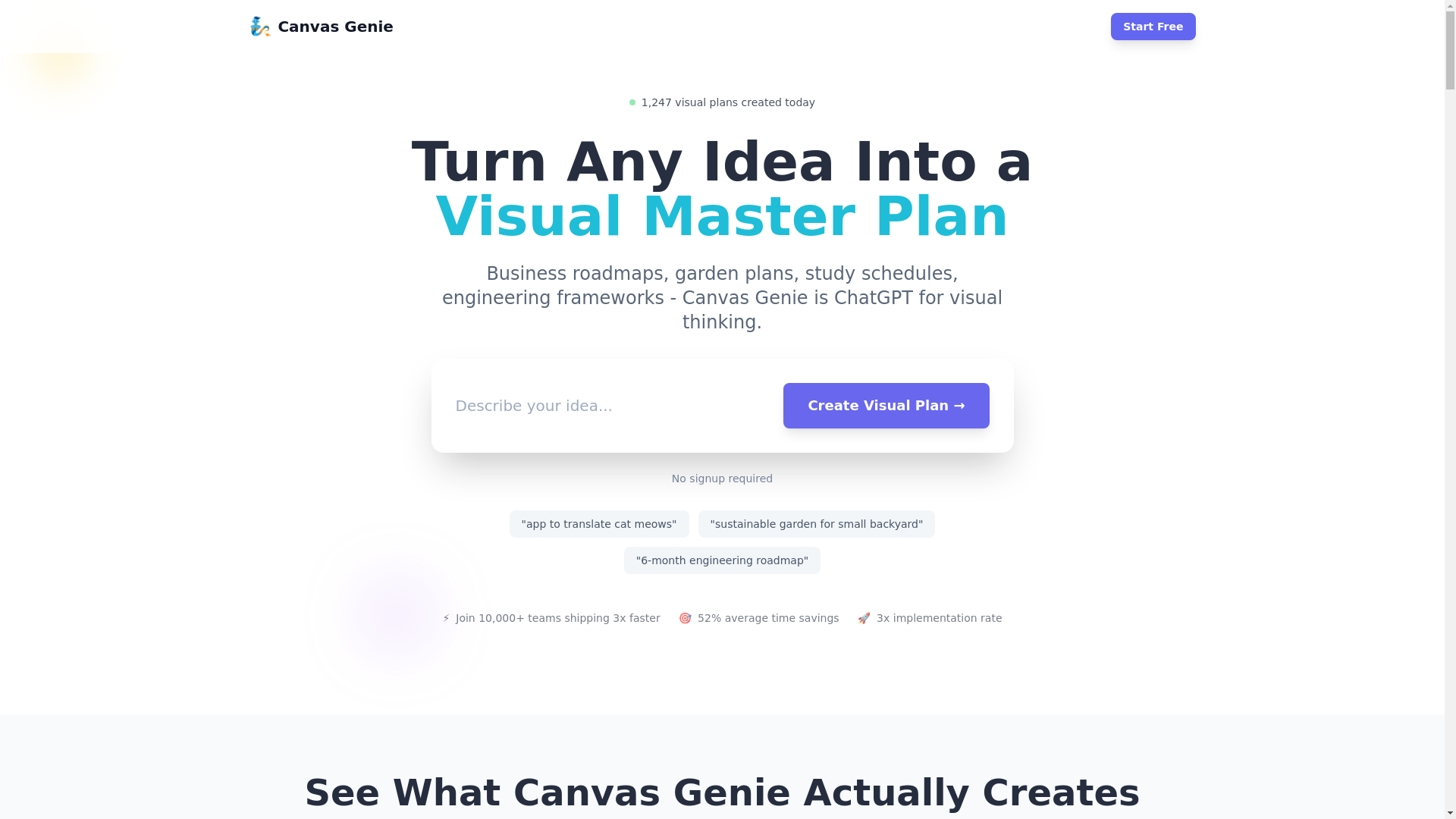 website screenshot of https://landing-canvasgenie-app.pages.dev/