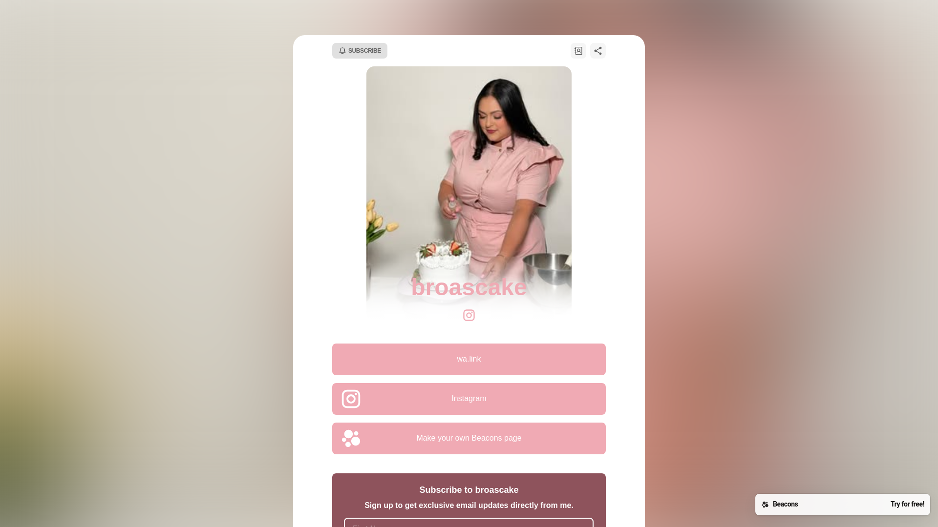 website screenshot of https://broascake.com/