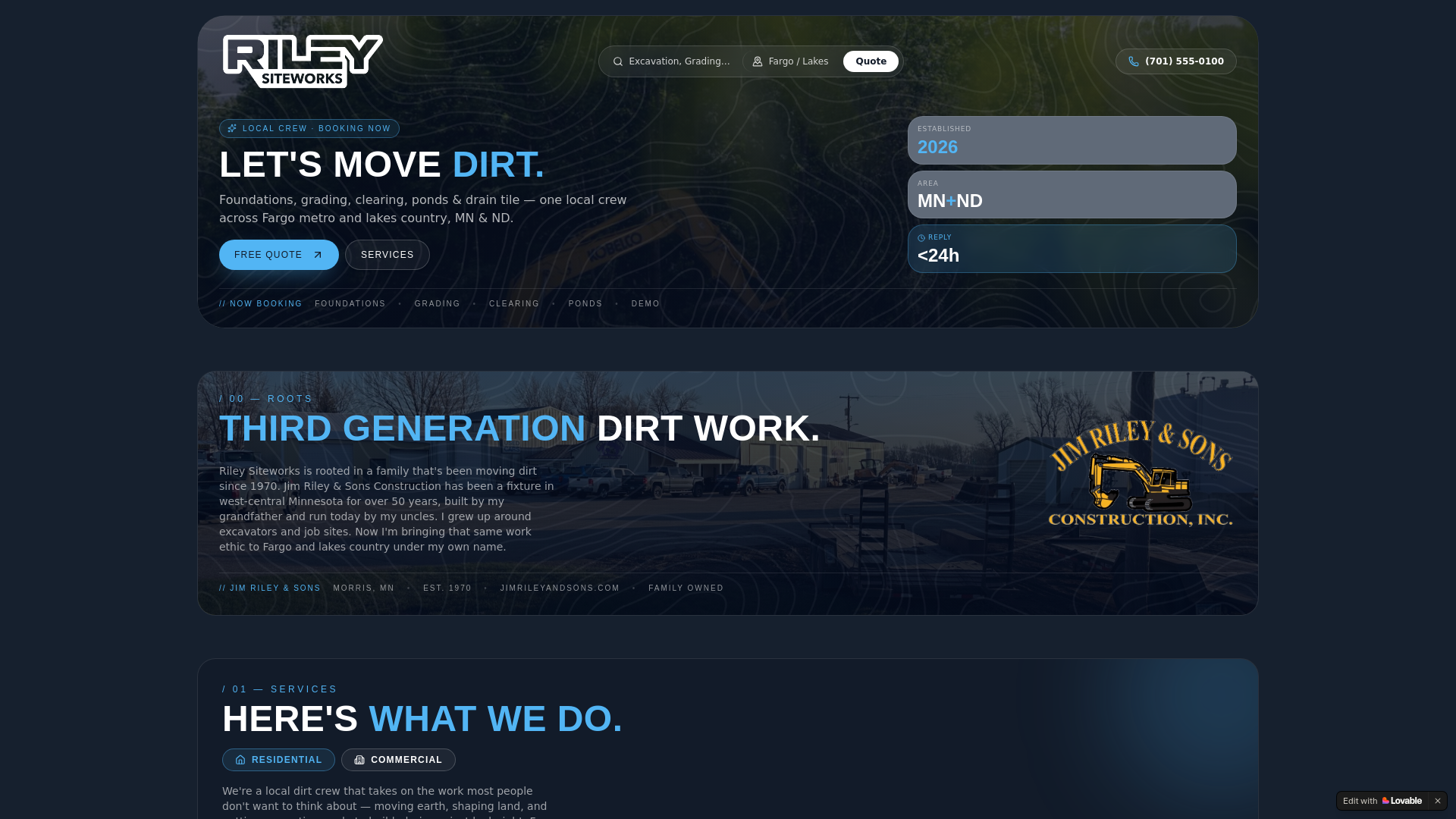 website screenshot of https://rileysiteworks.com/