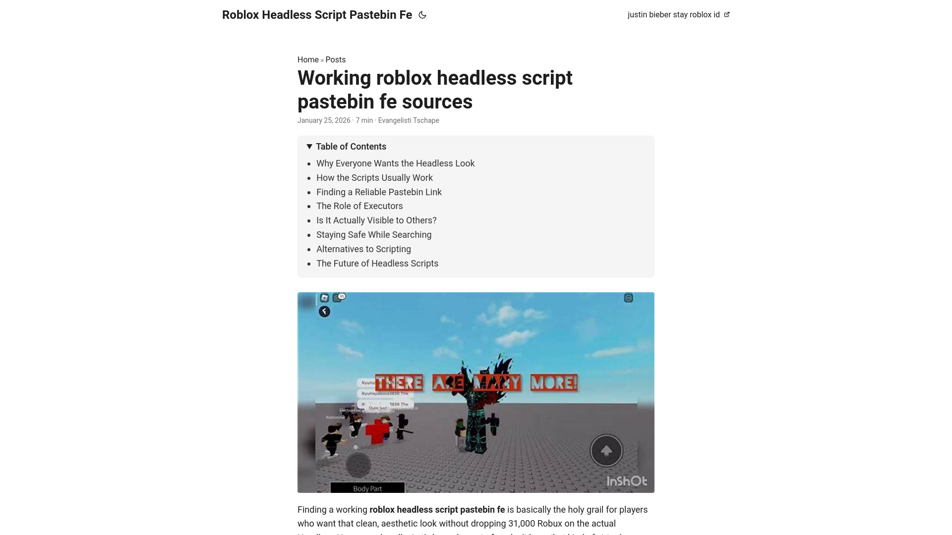 website screenshot of https://roblox-headless-script-pastebin-fe.pages.dev/