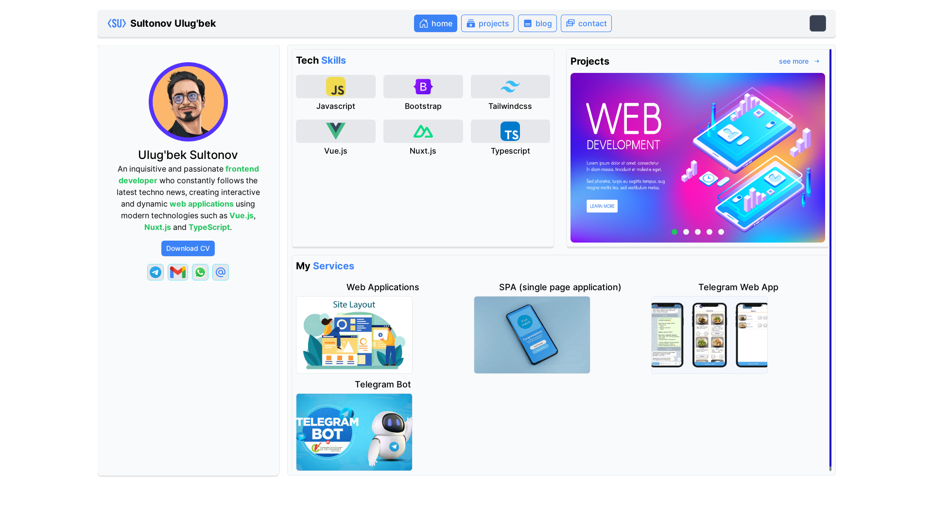 website screenshot of https://sultonovdev.uz/