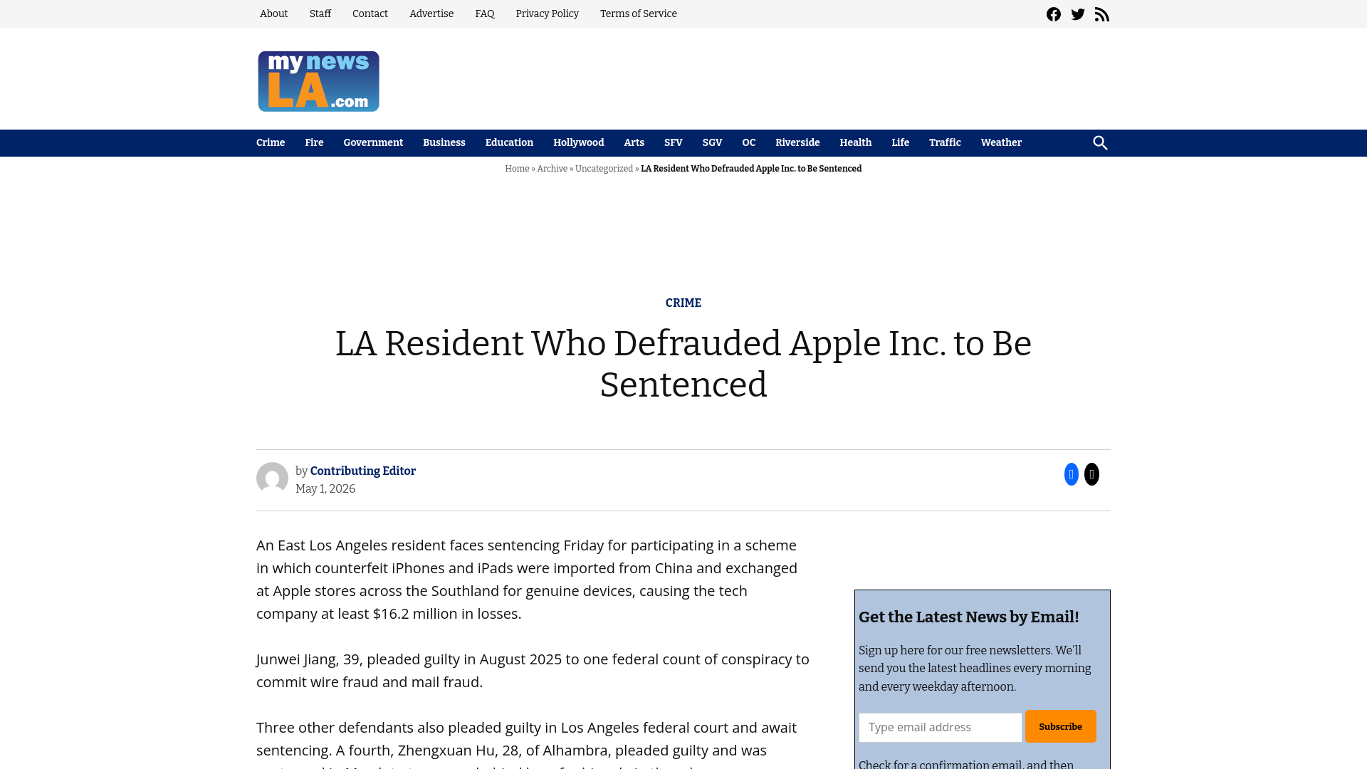 website screenshot of https://mynewsla.com/crime/2026/05/01/la-resident-who-defrauded-apple-inc-to-be-sentenced/