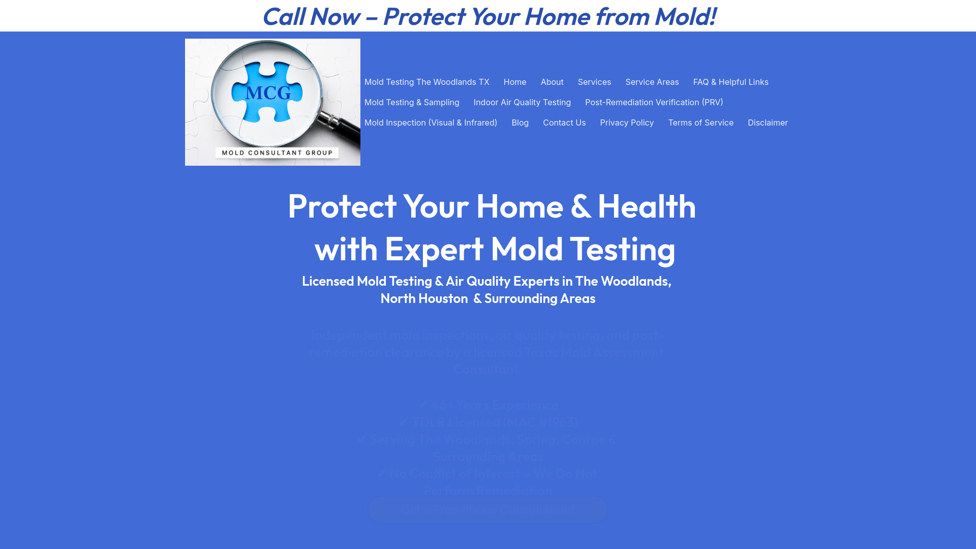 website screenshot of https://moldtestingmontgomery.com