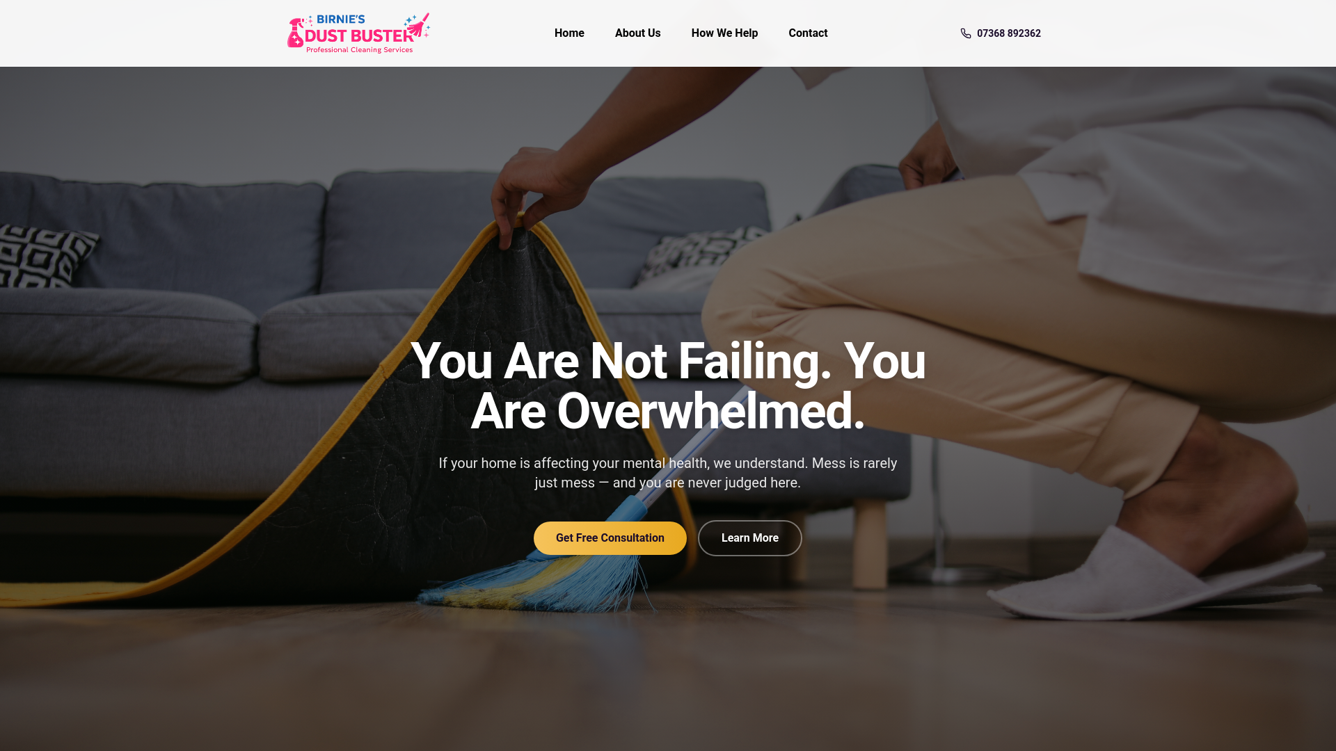 website screenshot of https://birniesdustbuster.co.uk