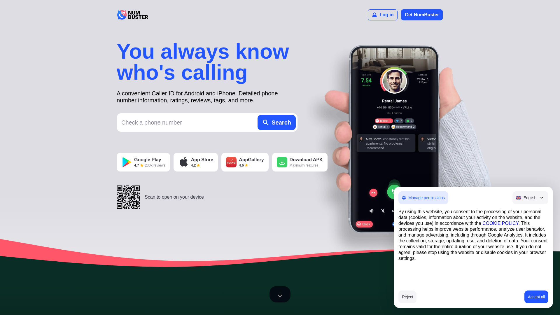 website screenshot of https://numbuster.com/