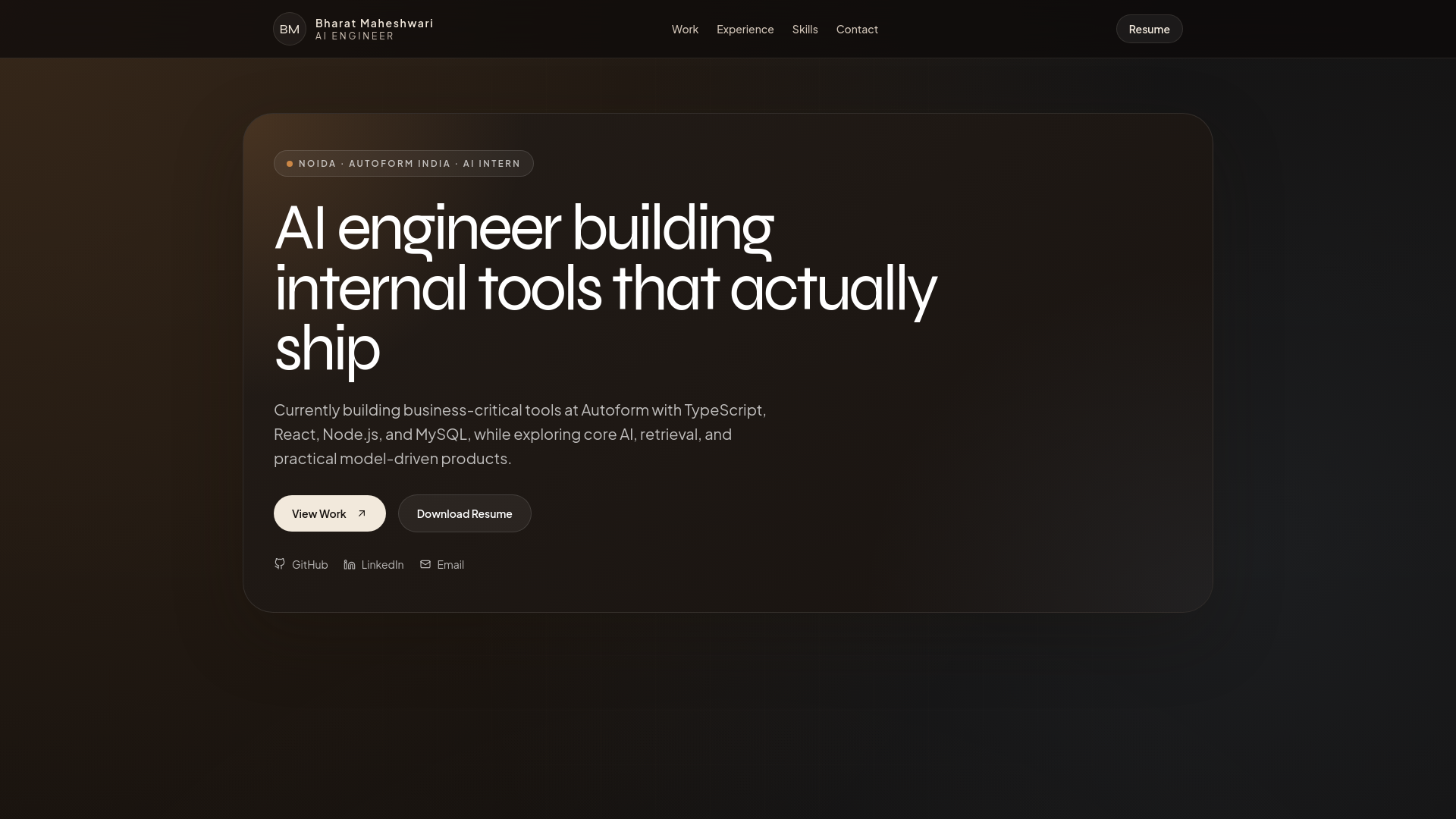 website screenshot of https://bharatmaheshwari.dev/