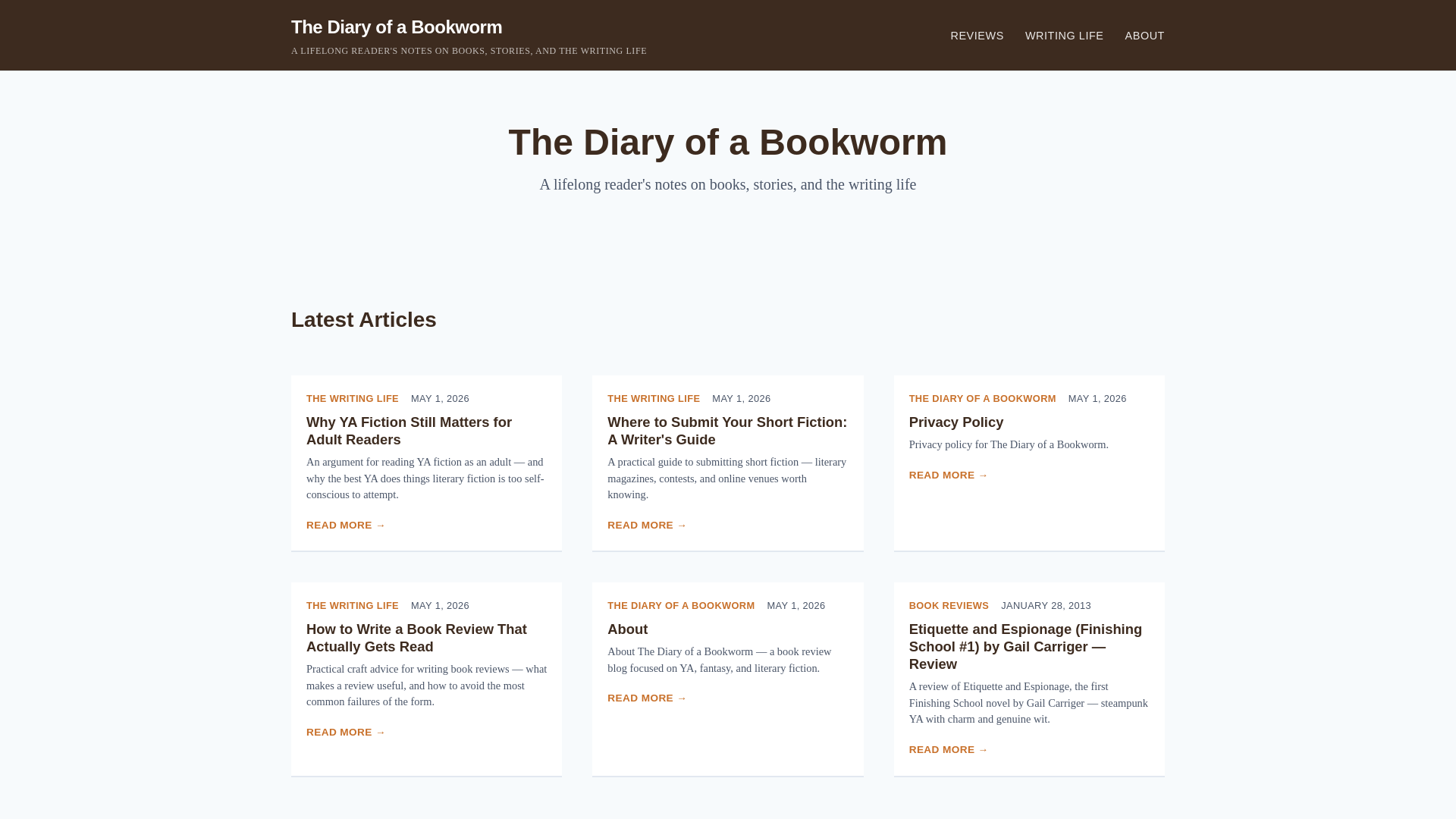 website screenshot of https://thediaryofabookworm.pages.dev/