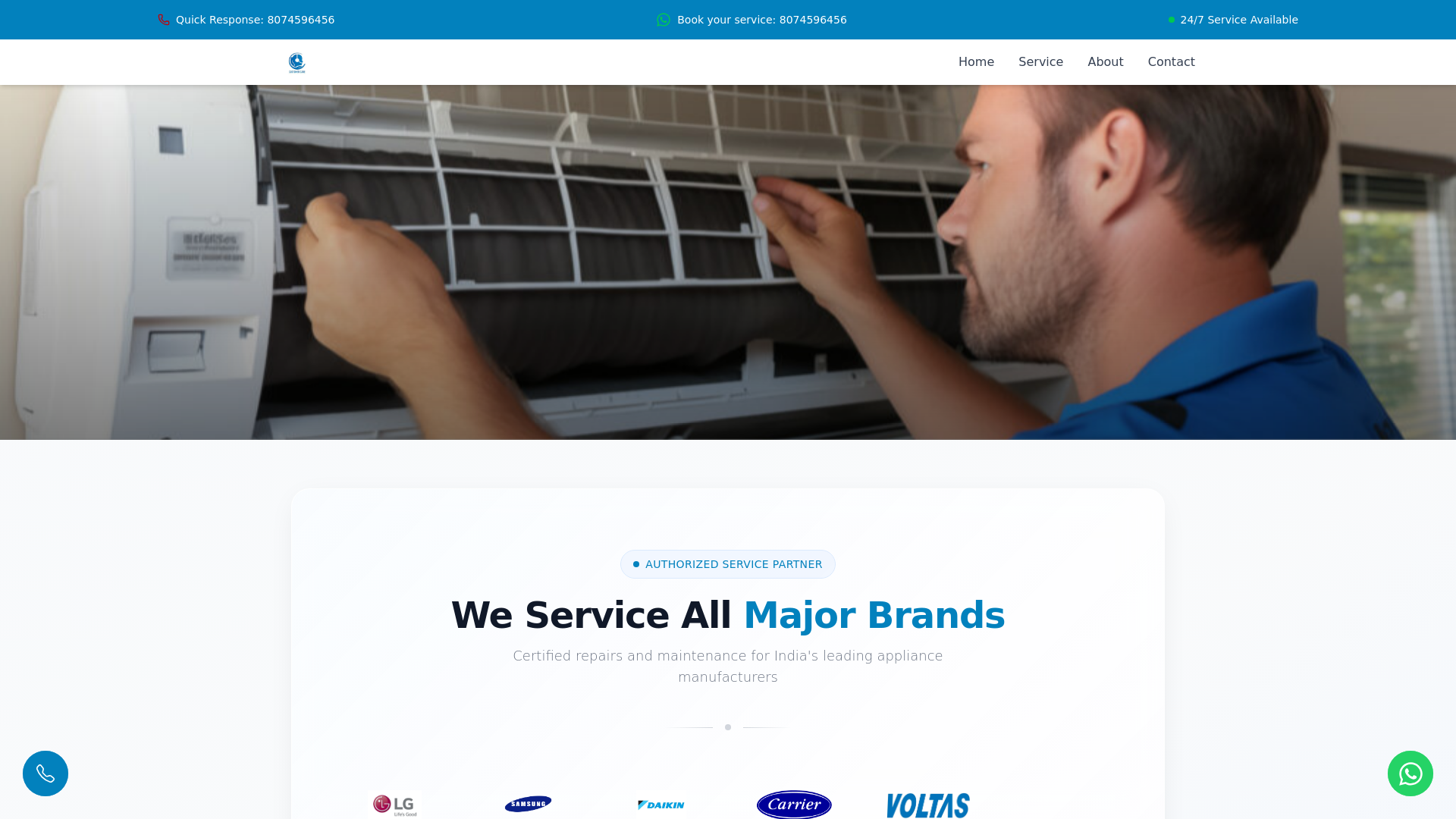 website screenshot of https://masapplianceservice.com