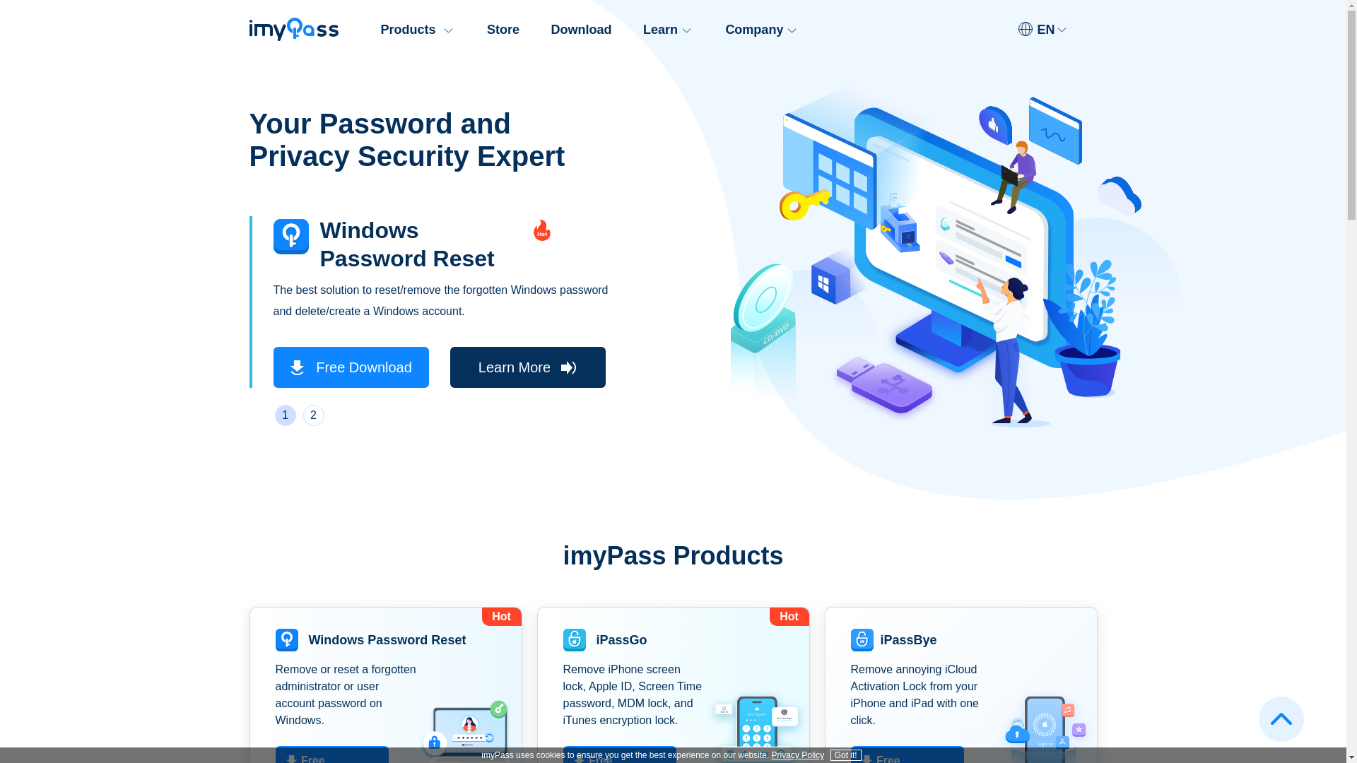 website screenshot of https://imypass.com