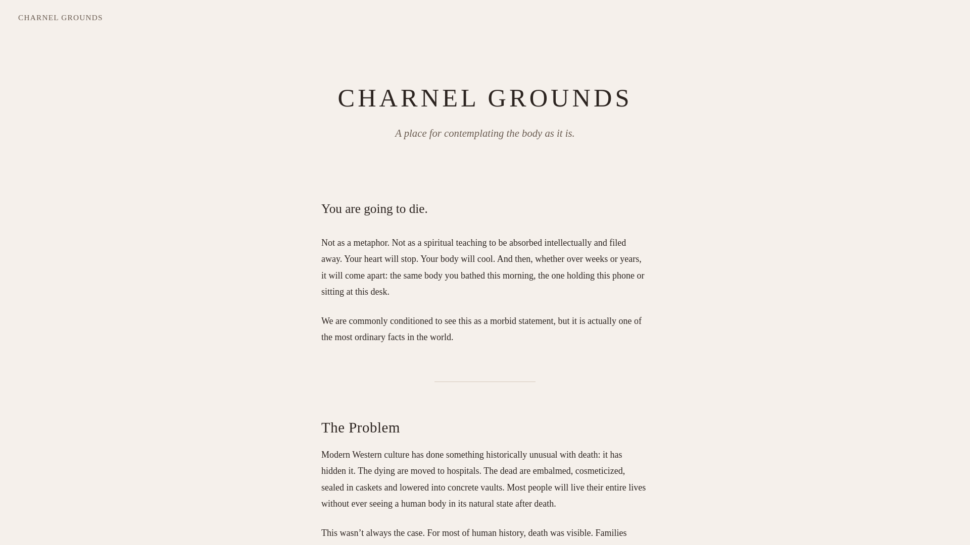 website screenshot of https://charnelgrounds.org/