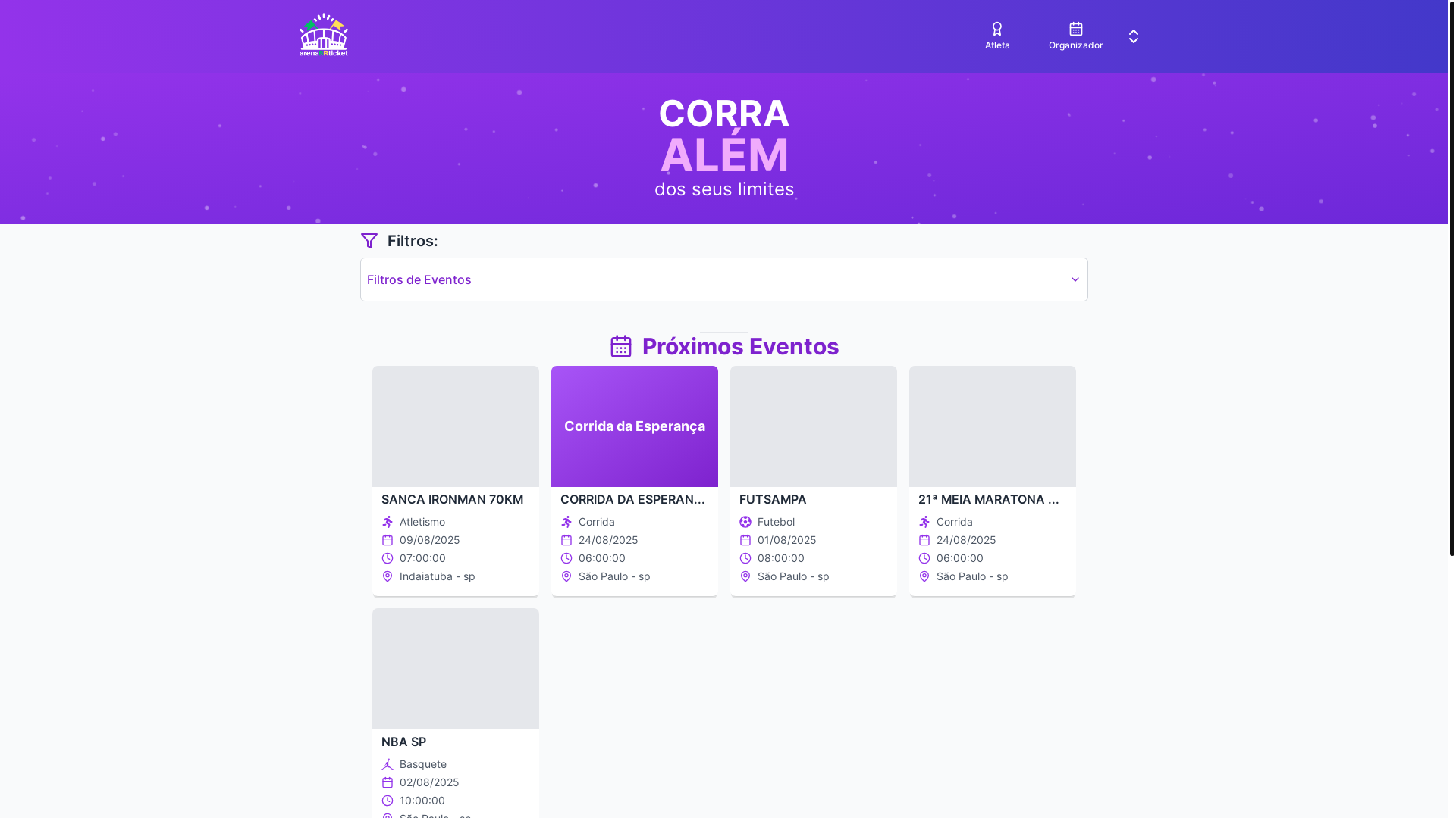 website screenshot of https://arenabrticket.com.br/