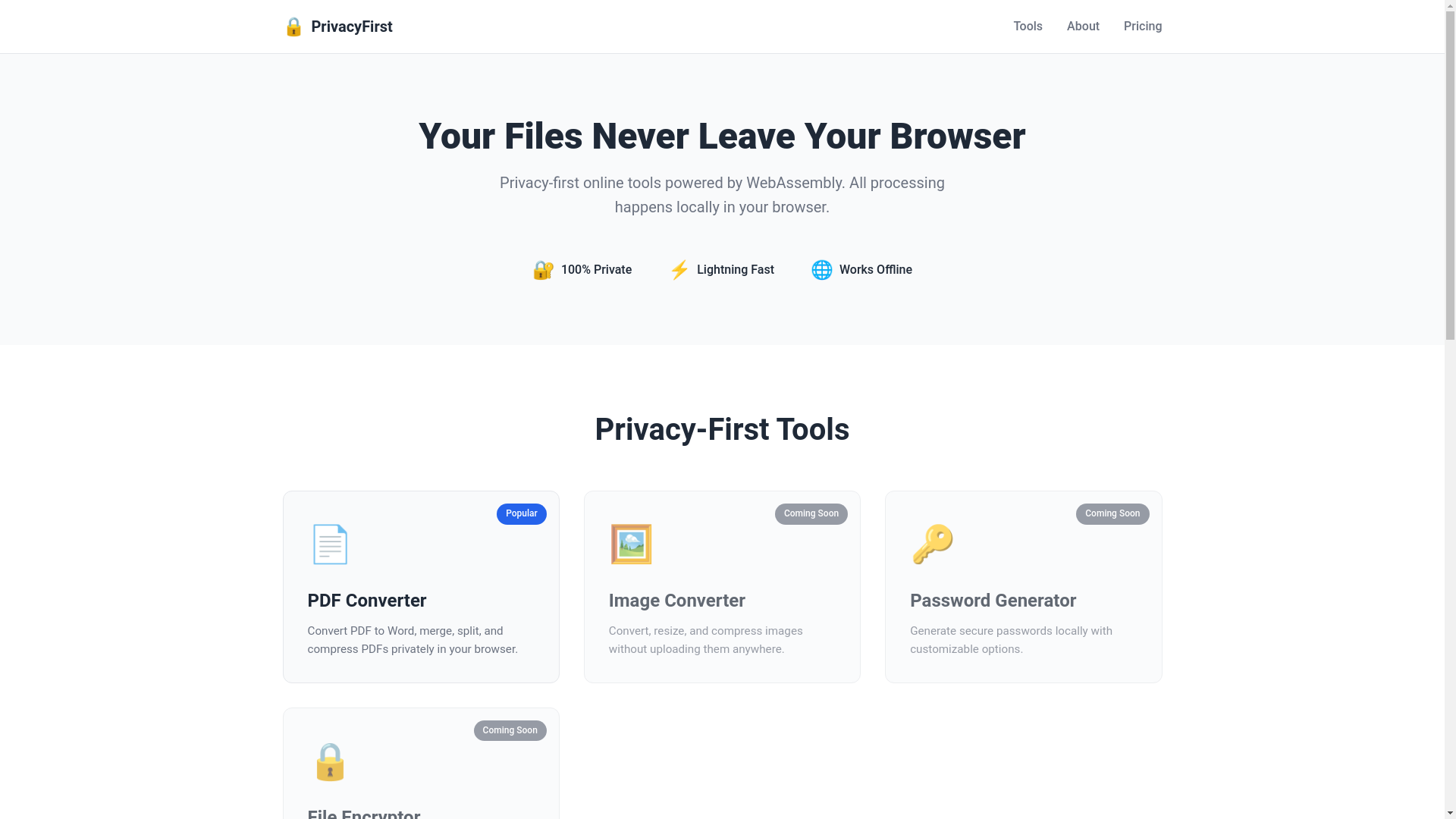 website screenshot of https://privacyfirst-tools.pages.dev/