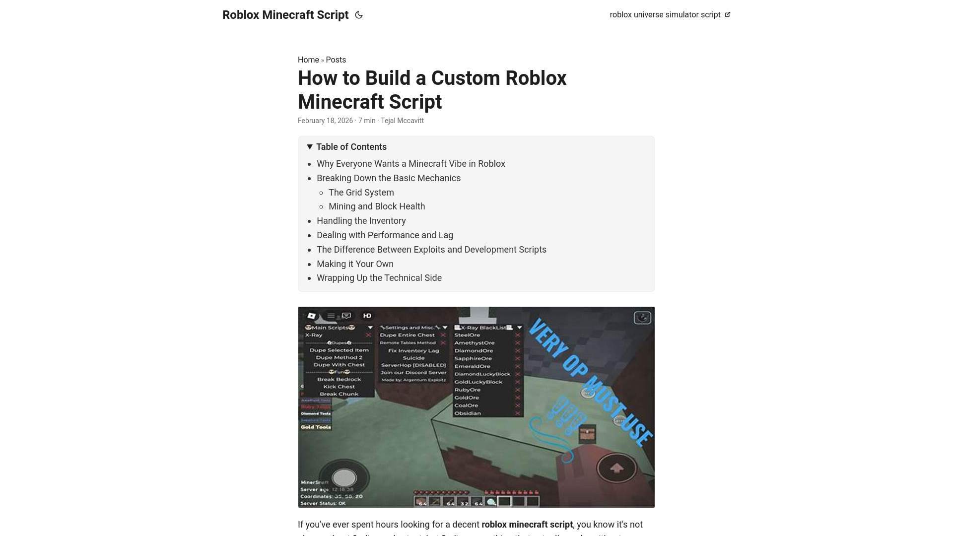 website screenshot of https://roblox-minecraft-script.pages.dev/