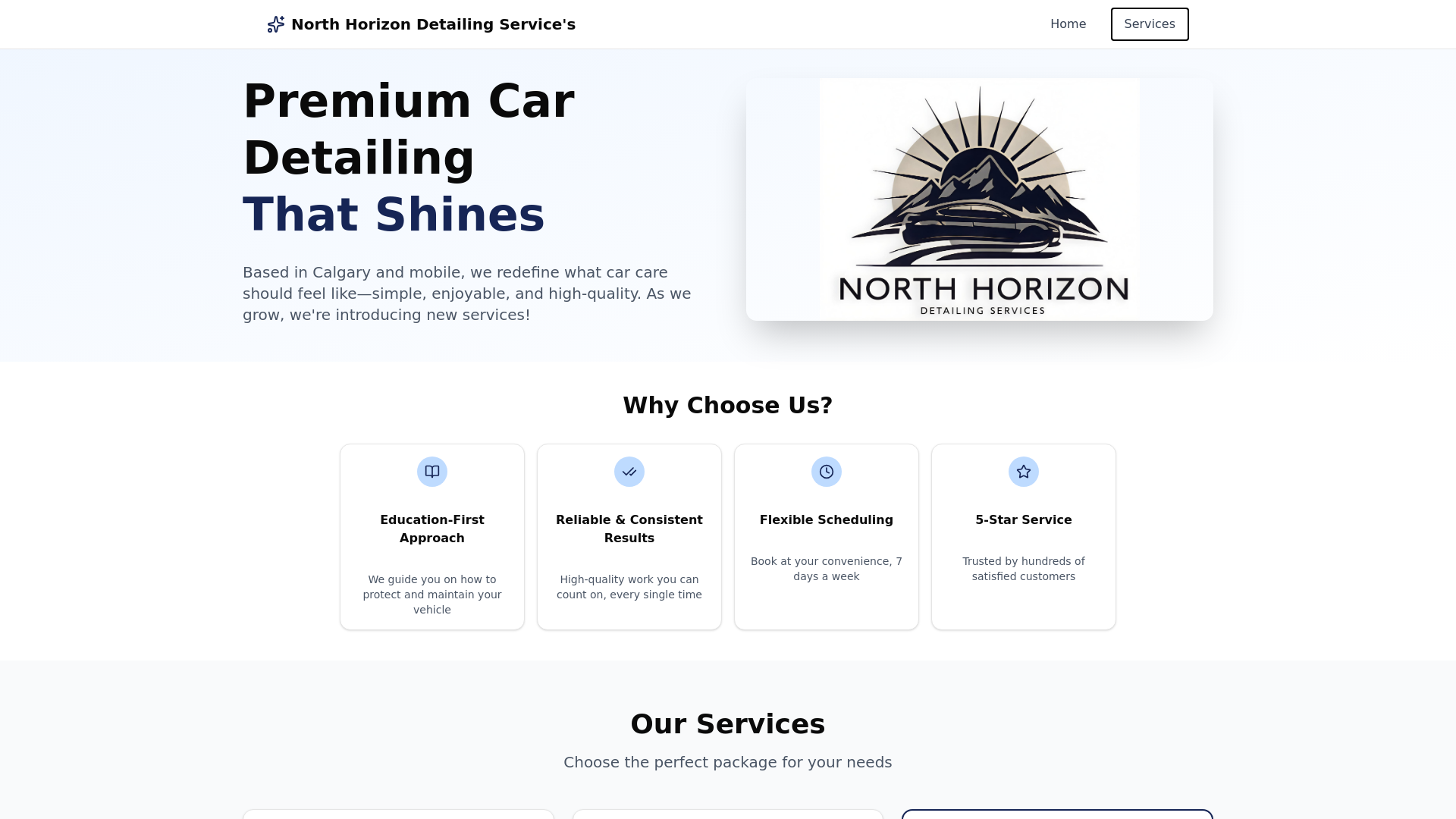 website screenshot of https://northhorizondetailing.ca