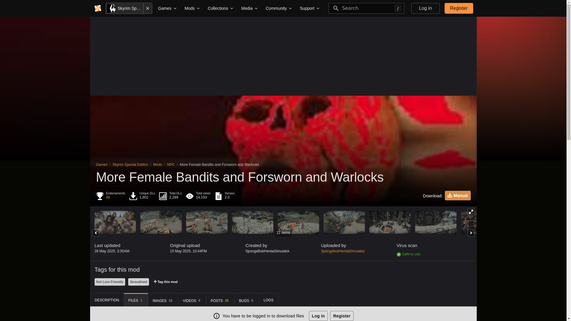 website screenshot of https://www.nexusmods.com/skyrimspecialedition/mods/150196?tab=files