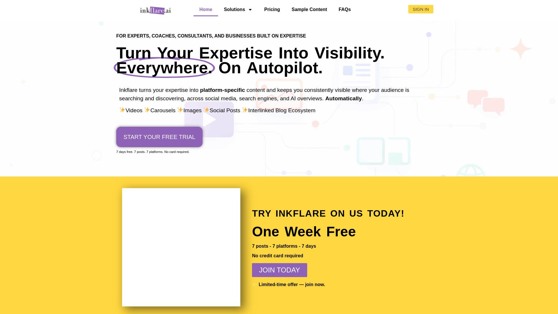 website screenshot of https://meetinkflare.com