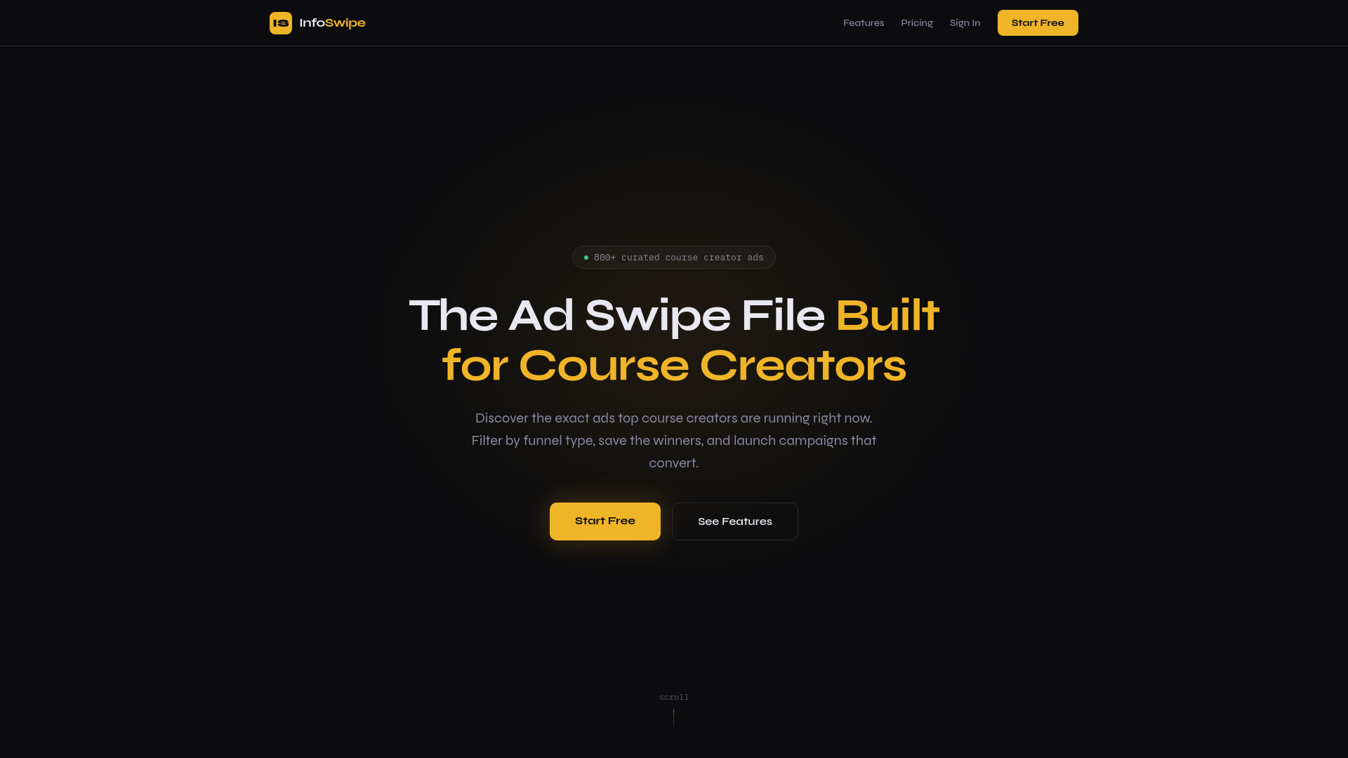 website screenshot of https://infoswipe.io/