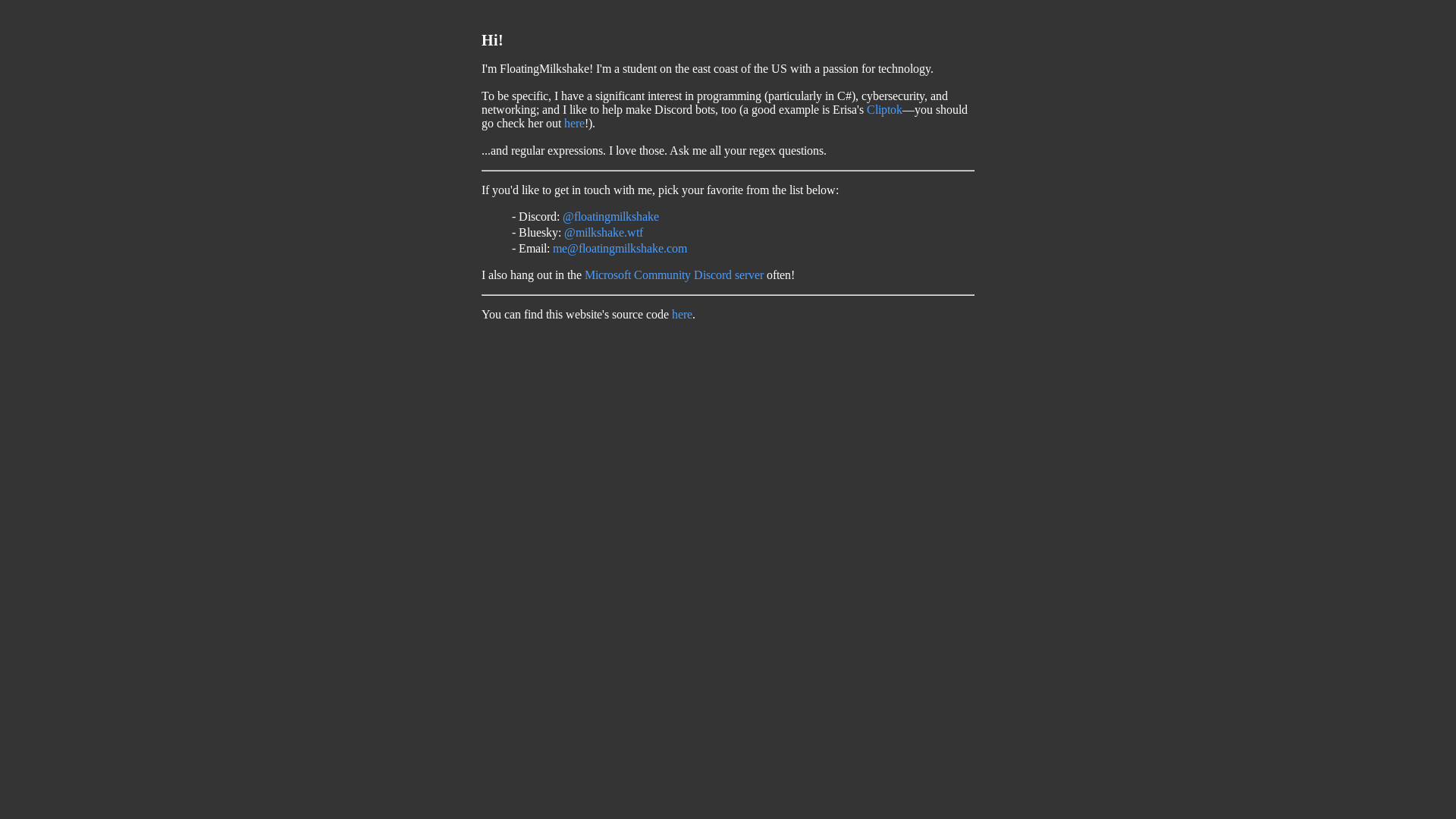 website screenshot of https://floatingmilkshake.pages.dev/
