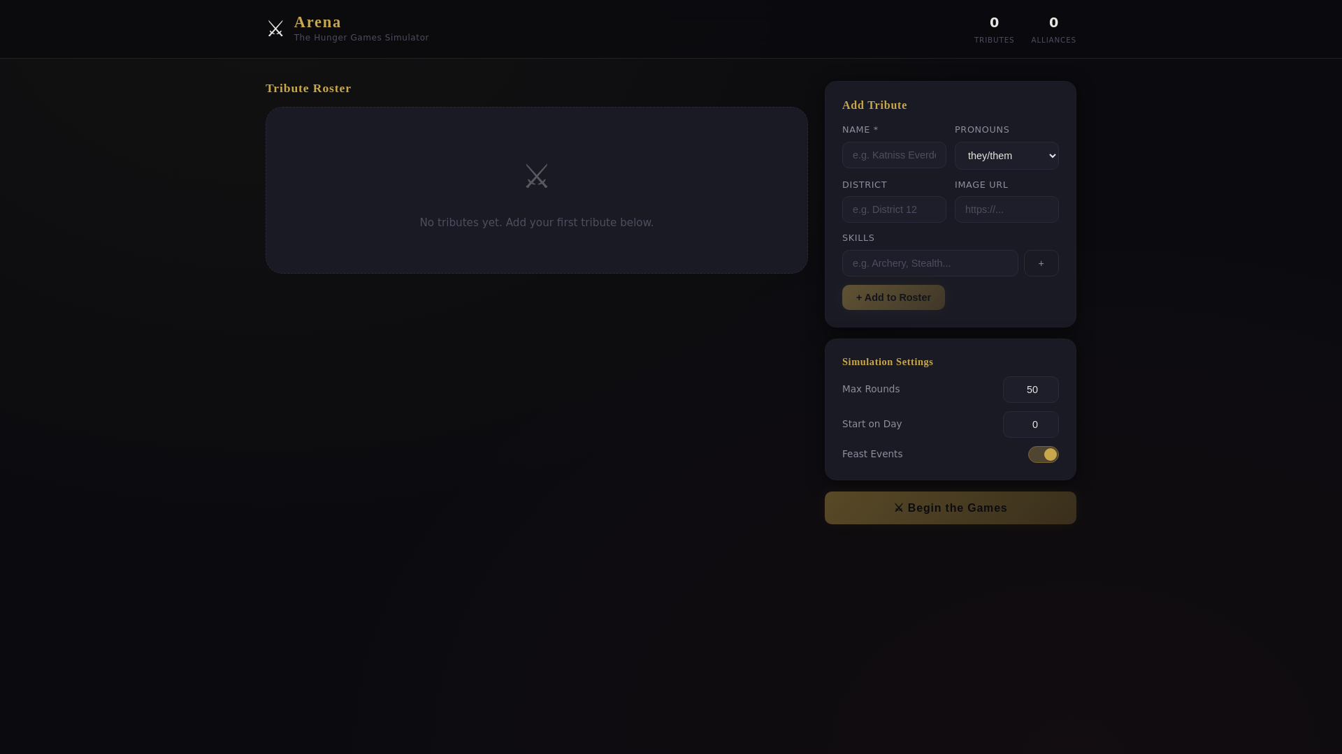 website screenshot of https://hungergamesimulator.live
