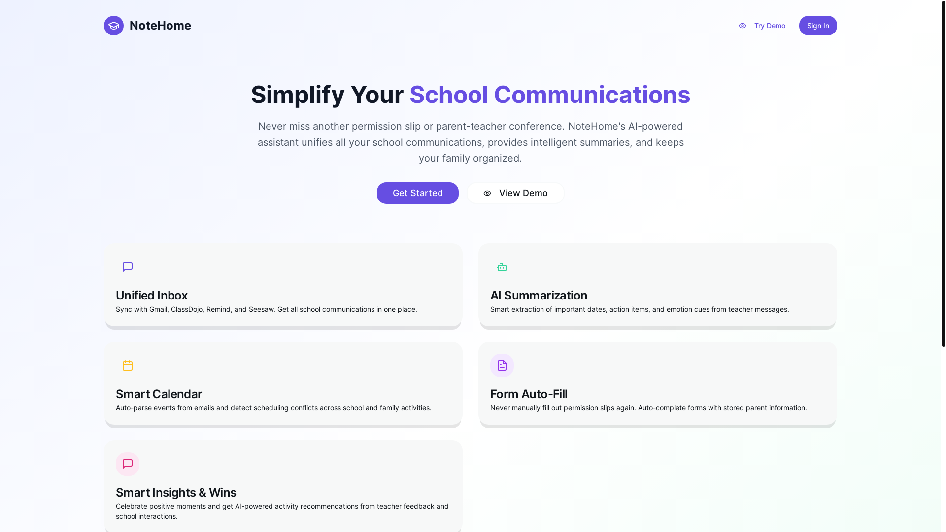 website screenshot of https://notehome.app/