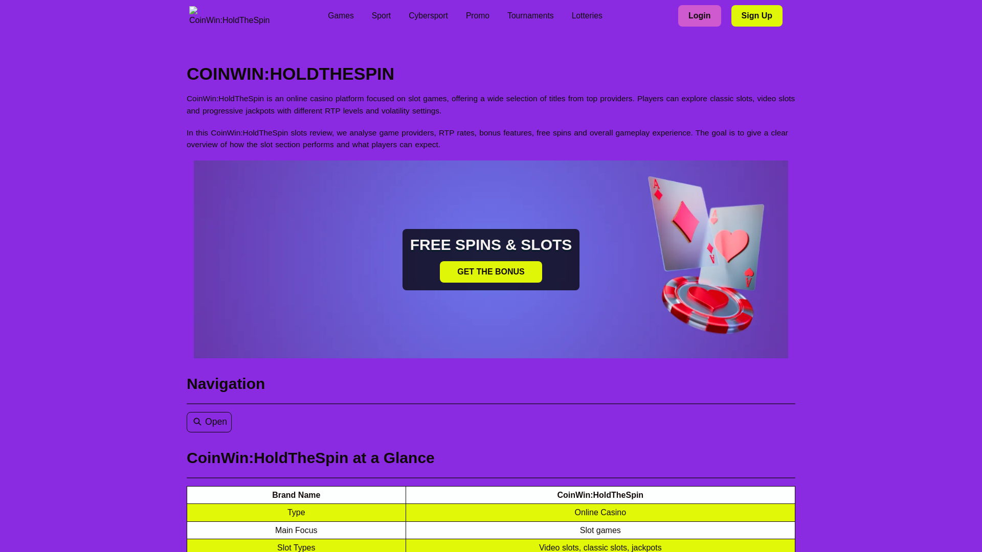 website screenshot of https://coinwinholdthespinslots.games/